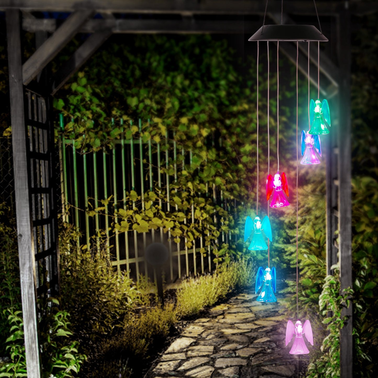 Solar Powered Angel Lights Wind Chimes LED Color Changing Hanging Wind Lamp Water Resistant Decorative Night Lamp