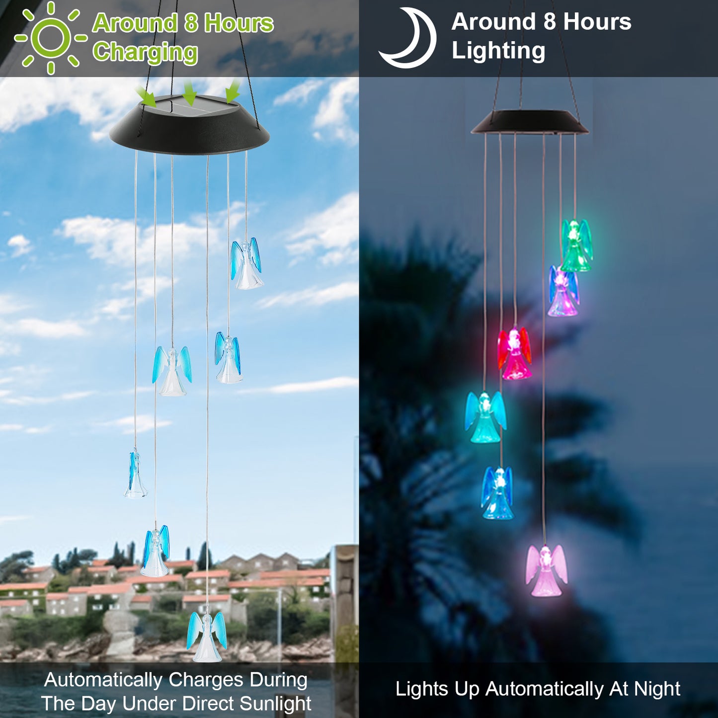 Solar Powered Angel Lights Wind Chimes LED Color Changing Hanging Wind Lamp Water Resistant Decorative Night Lamp
