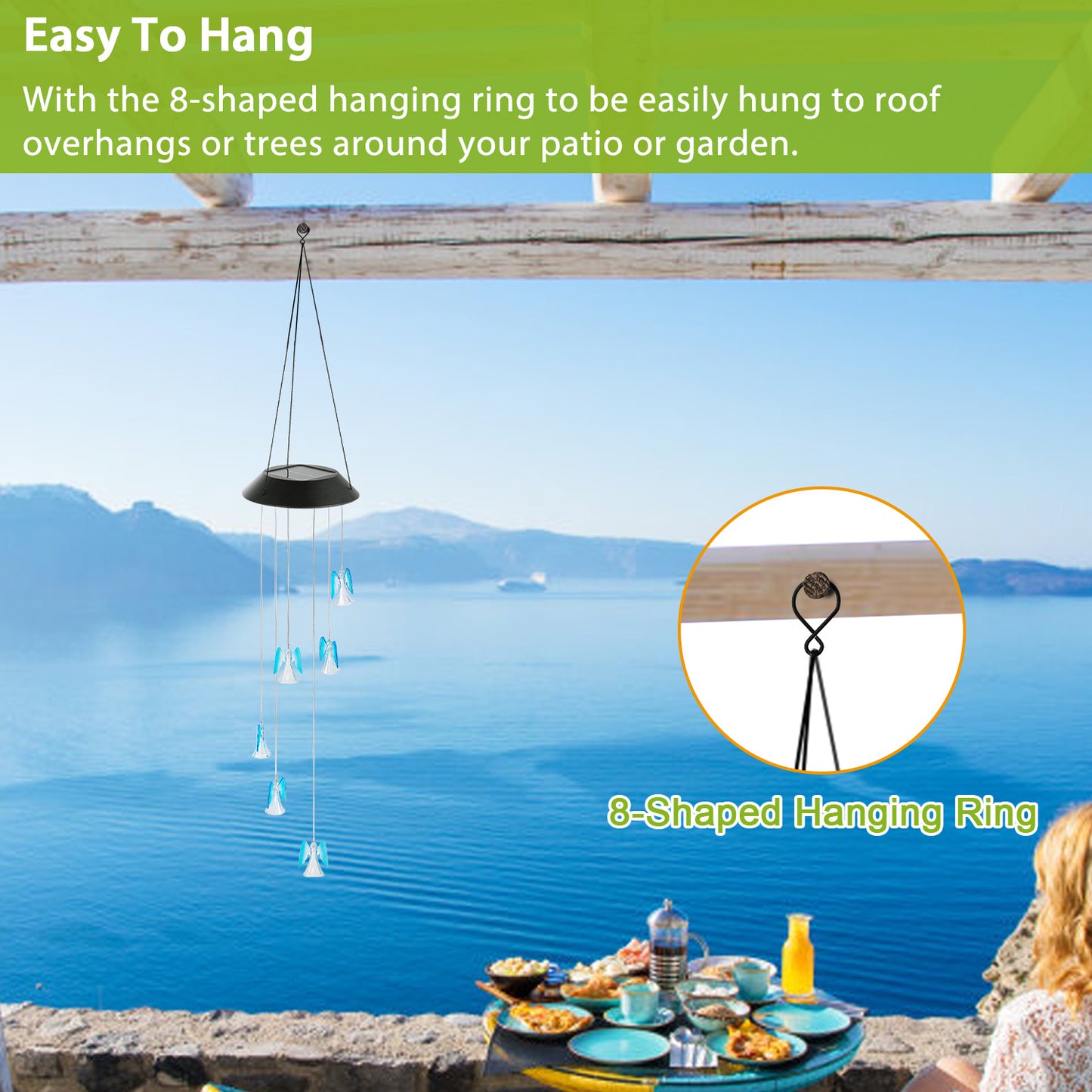 Solar Powered Angel Lights Wind Chimes LED Color Changing Hanging Wind Lamp Water Resistant Decorative Night Lamp