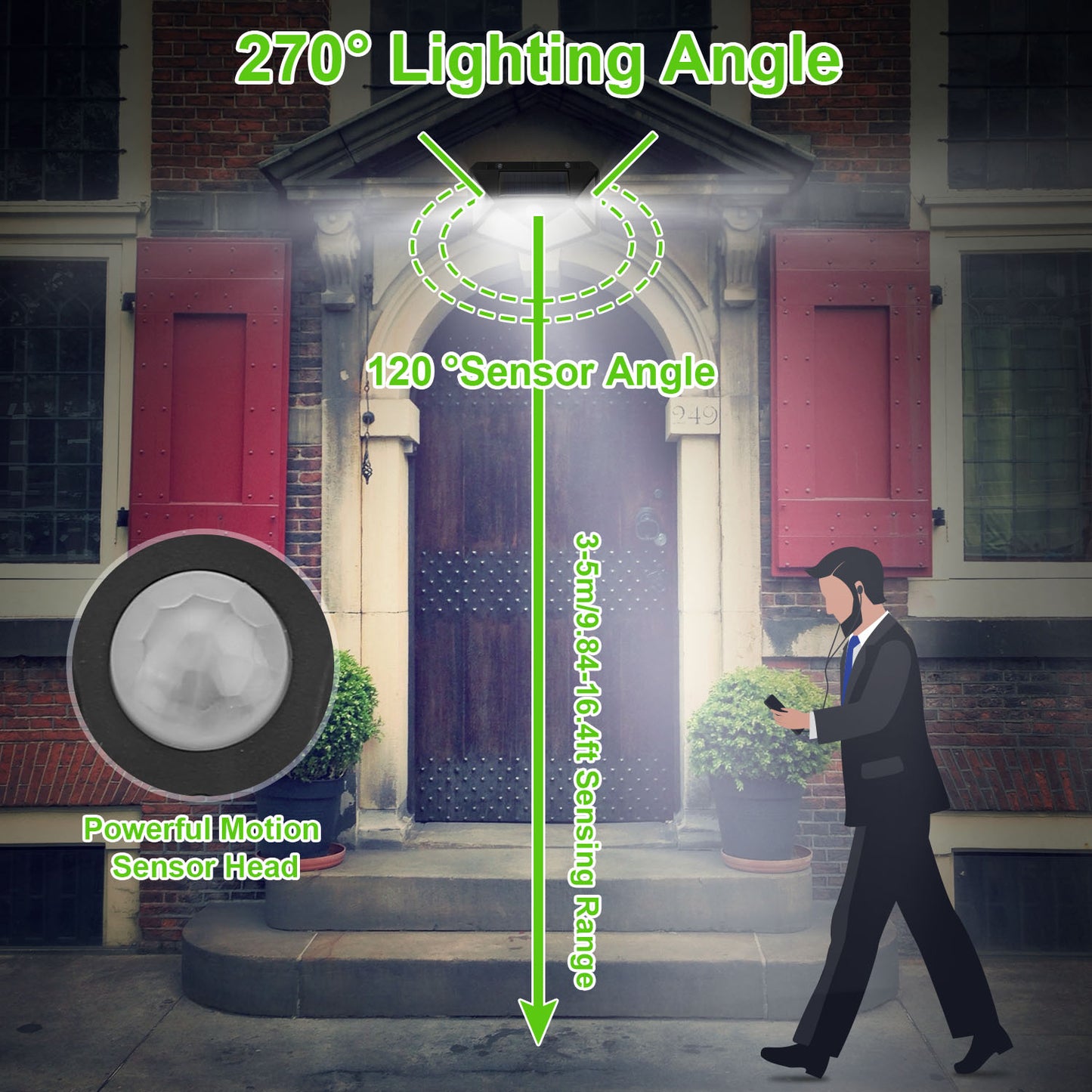 Solar Wall Light Outdoor 100LEDs PIR Motion Sensor Lamps IP65 Waterproof Night Lights For Garage Front Door Garden Pathway