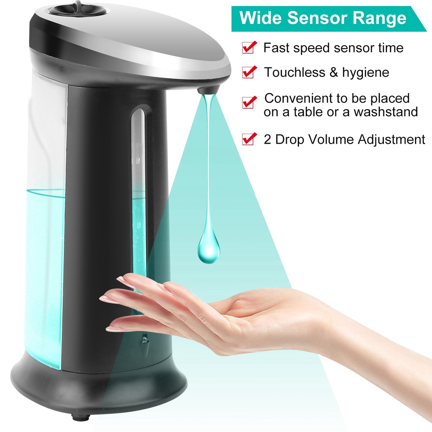 Automatic Soap Dispenser 400ML/16.9OZ Anti-slip Sensor Refillable Hand Gel Desktop Dispenser 2 Drop Volume Adjustment