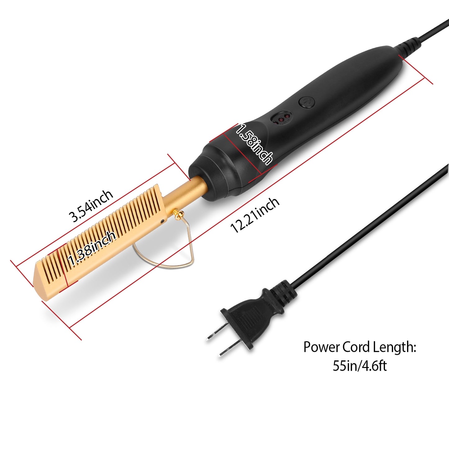 Electric Heating Hair Comb PTC Ceramic Hair Straightener Curler Brush Hair Straight Styler Wet Dry Use w/ 3 Temperature Adjustment
