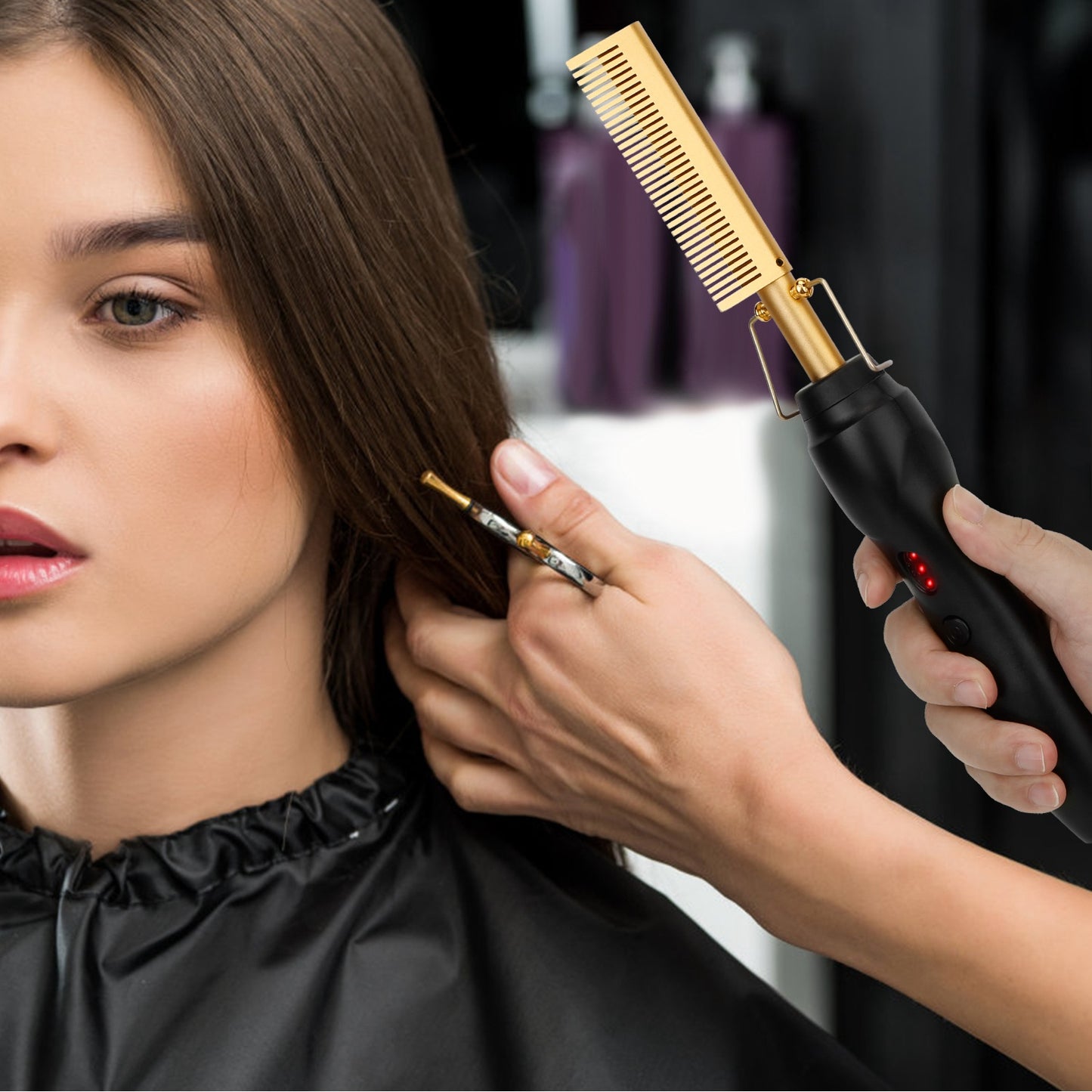 Electric Heating Hair Comb PTC Ceramic Hair Straightener Curler Brush Hair Straight Styler Wet Dry Use w/ 3 Temperature Adjustment