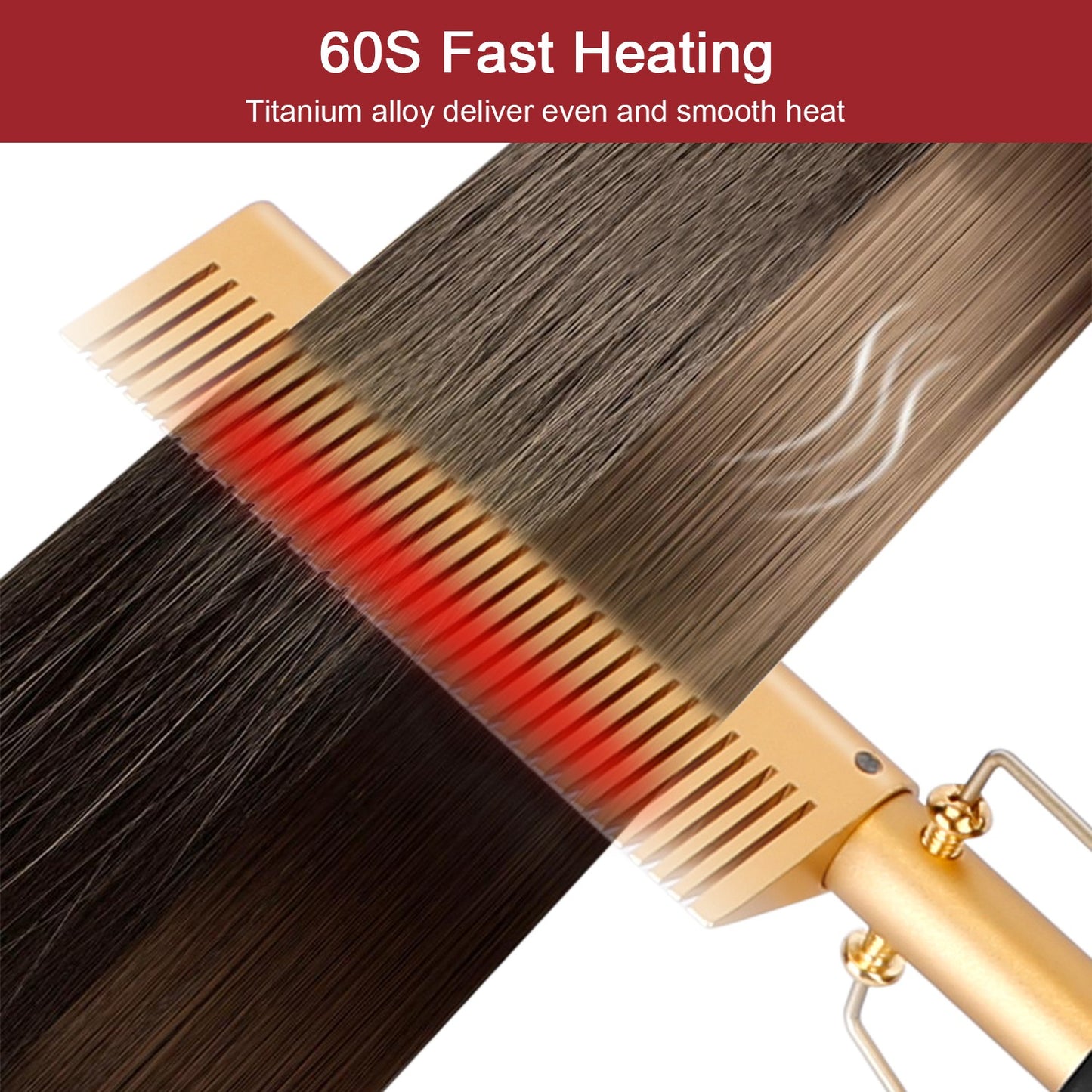 Electric Heating Hair Comb PTC Ceramic Hair Straightener Curler Brush Hair Straight Styler Wet Dry Use w/ 3 Temperature Adjustment