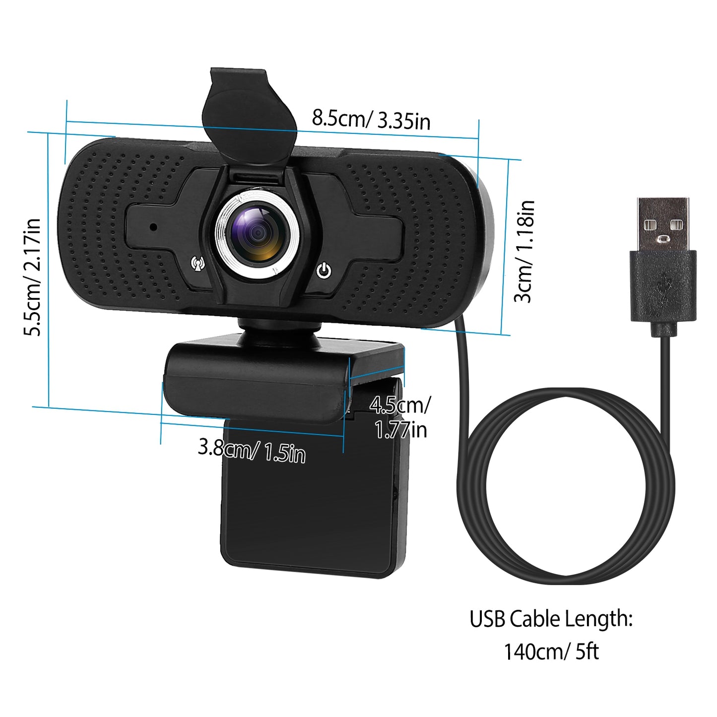 FHD 1080P USB Webcam w/ Microphone Privacy Cover Rotatable Clip Streaming USB Camera Plug And Play