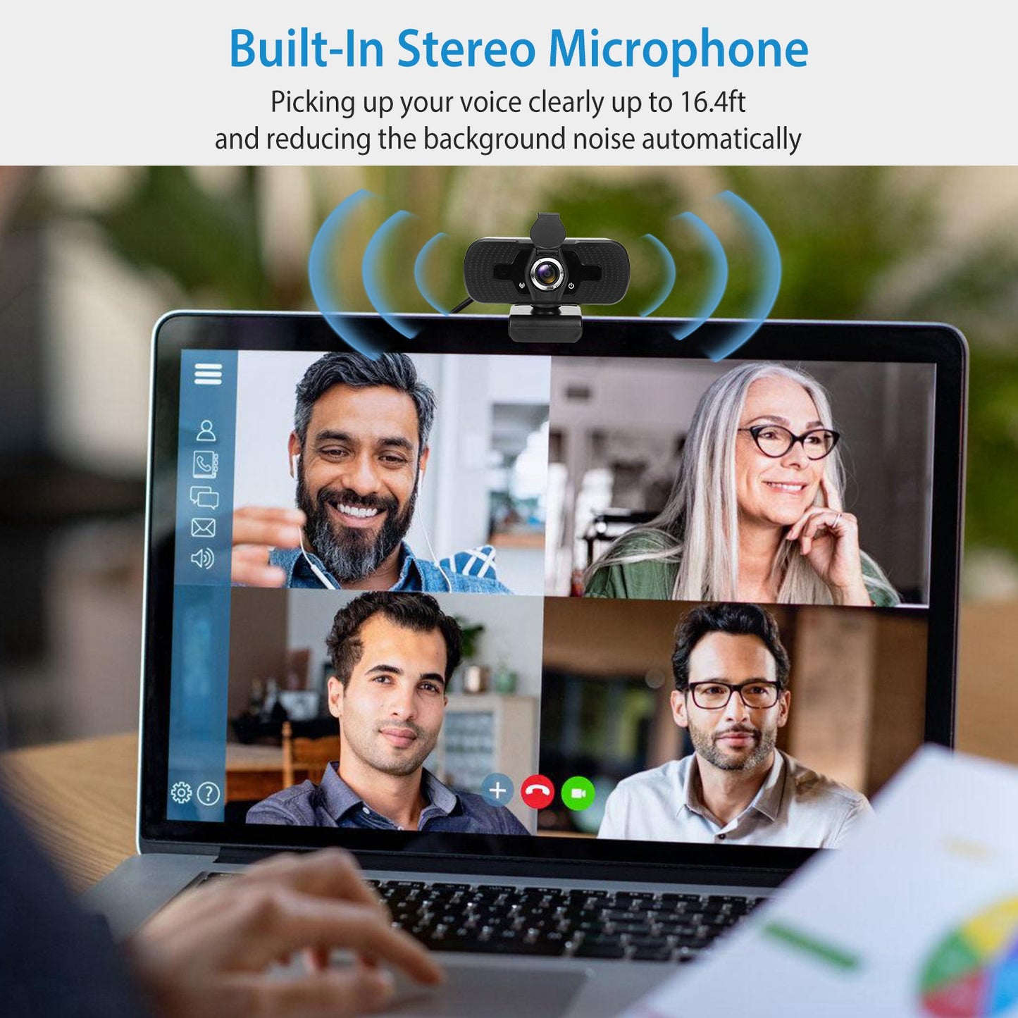 FHD 1080P USB Webcam w/ Microphone Privacy Cover Rotatable Clip Streaming USB Camera Plug And Play
