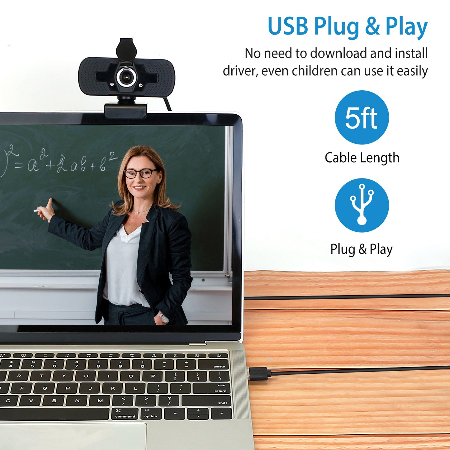 FHD 1080P USB Webcam w/ Microphone Privacy Cover Rotatable Clip Streaming USB Camera Plug And Play