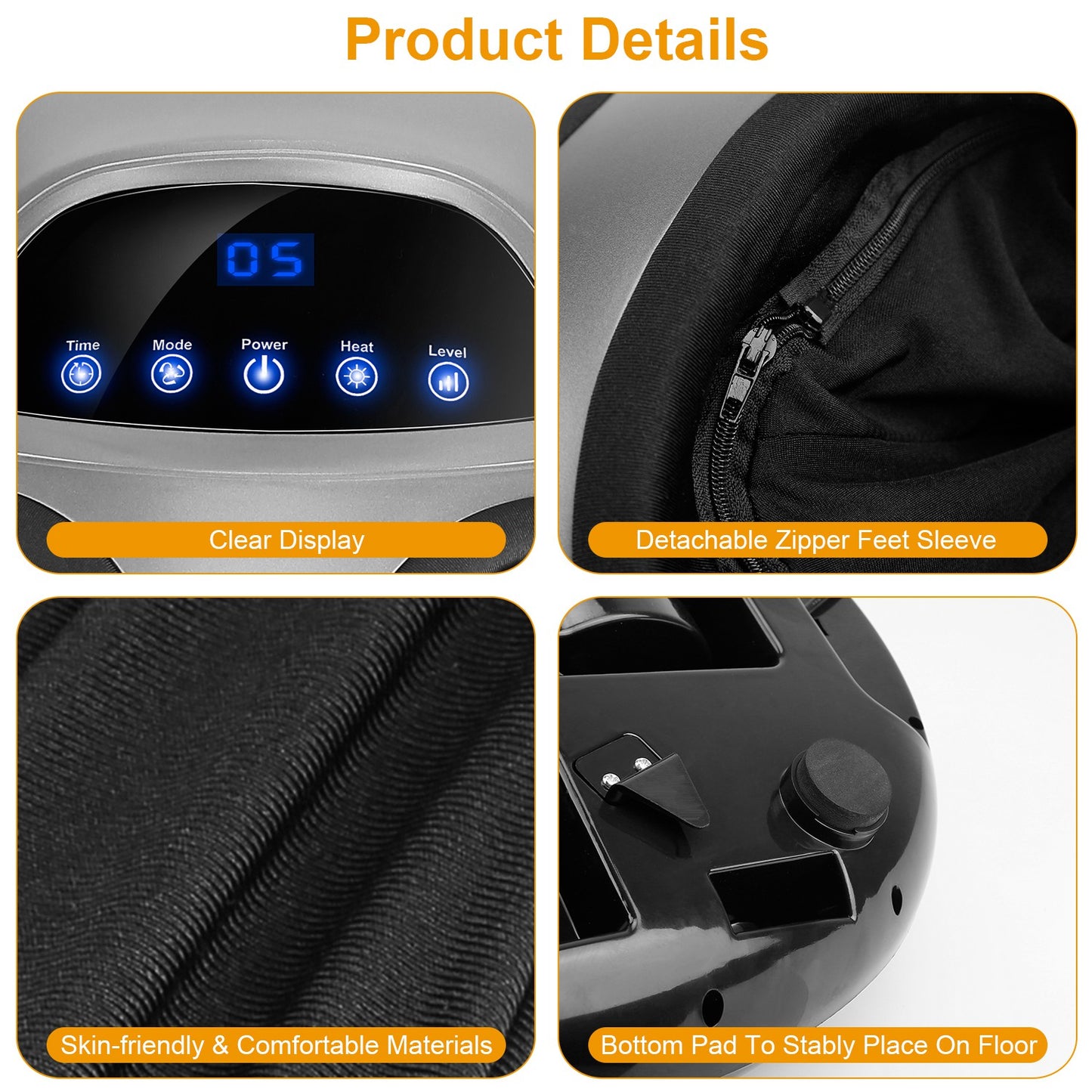 Electric Foot Massager Heat Therapy Kneading Air Compression Machine Intensity Time Setting Foot Pain Relief Massagers US9.5 Home Office