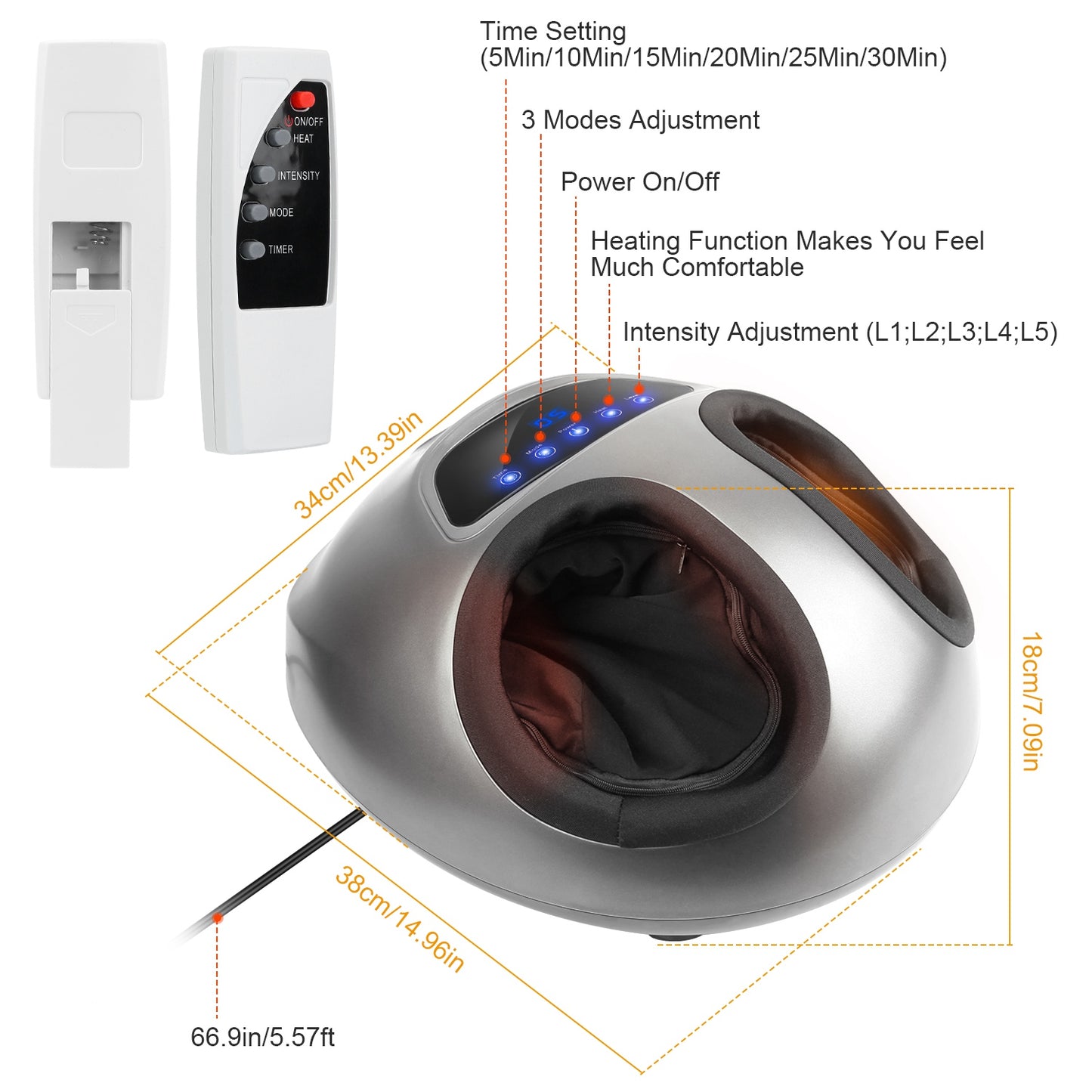 Electric Foot Massager Heat Therapy Kneading Air Compression Machine Intensity Time Setting Foot Pain Relief Massagers US9.5 Home Office