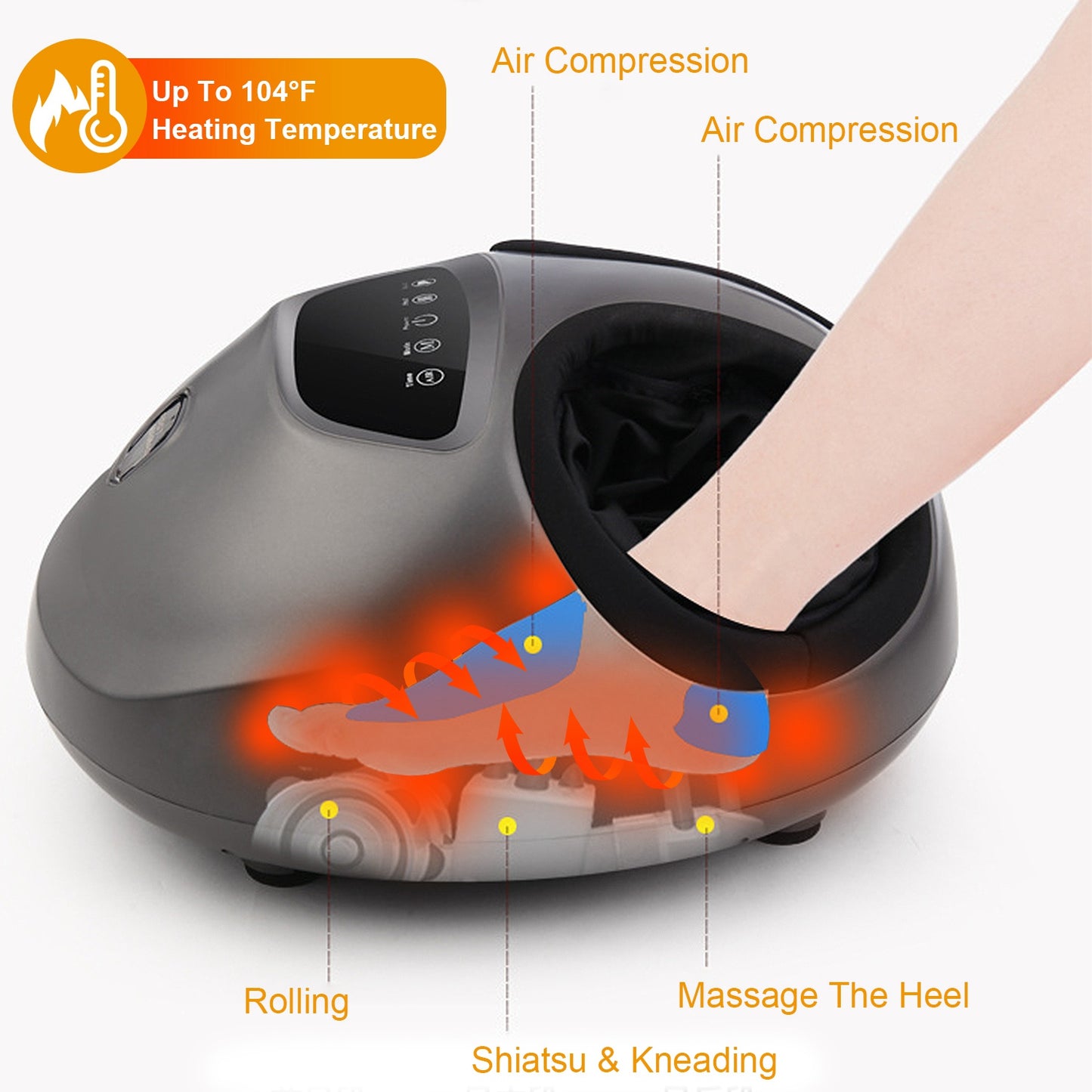 Electric Foot Massager Heat Therapy Kneading Air Compression Machine Intensity Time Setting Foot Pain Relief Massagers US9.5 Home Office