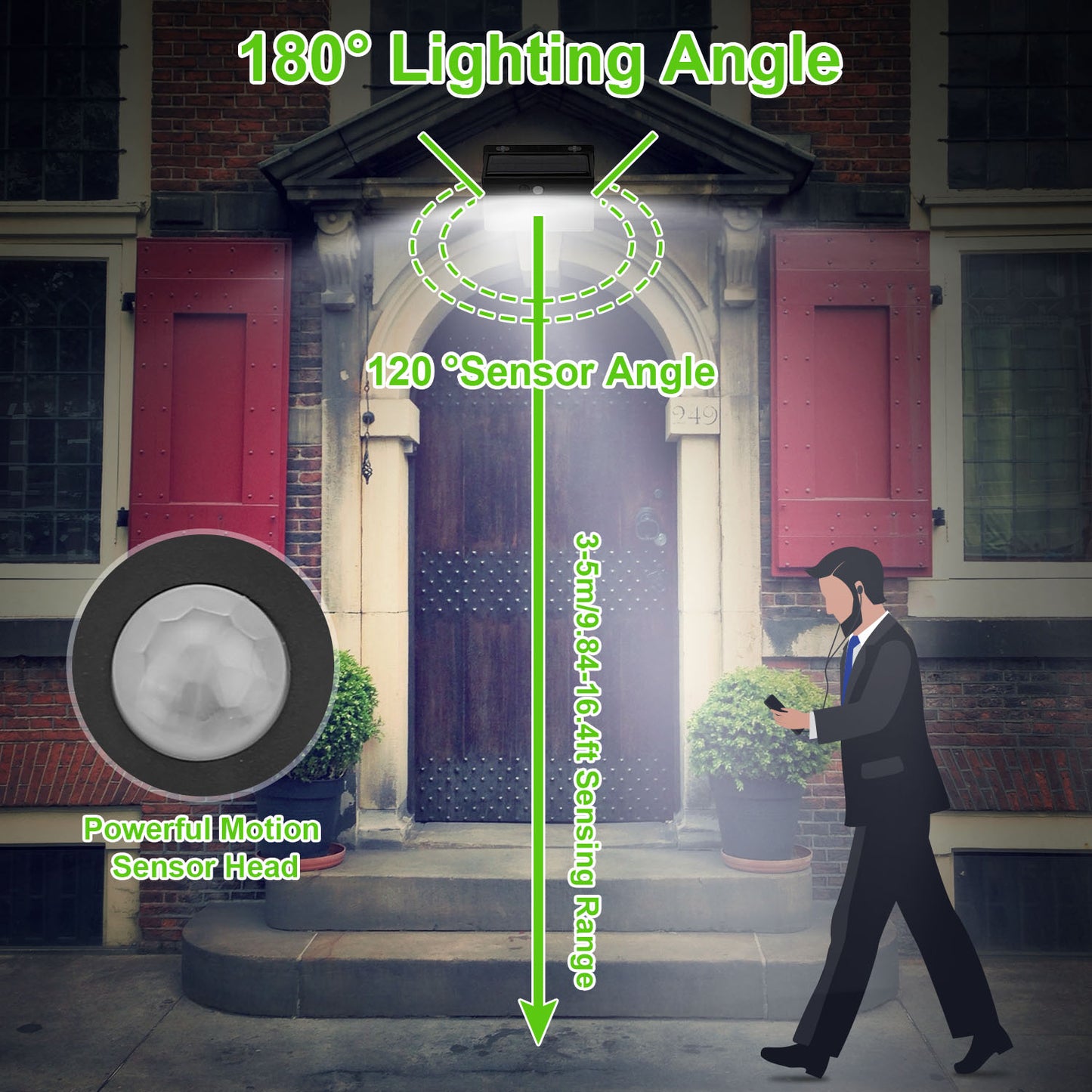 Solar Wall Light Outdoor 206LEDs PIR Motion Sensor Lamps IP65 Waterproof Lighting For Garage Front Door Garden Pathway
