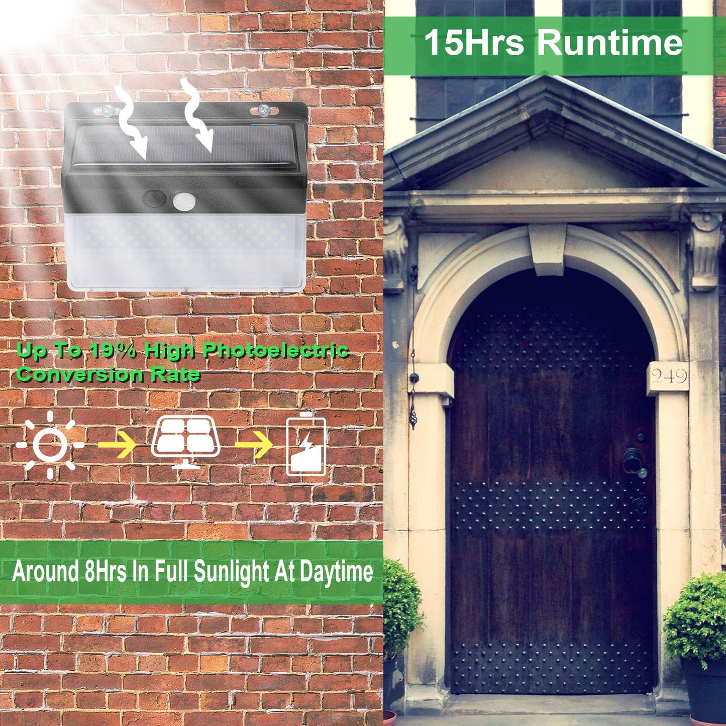 Solar Wall Light Outdoor 206LEDs PIR Motion Sensor Lamps IP65 Waterproof Lighting For Garage Front Door Garden Pathway