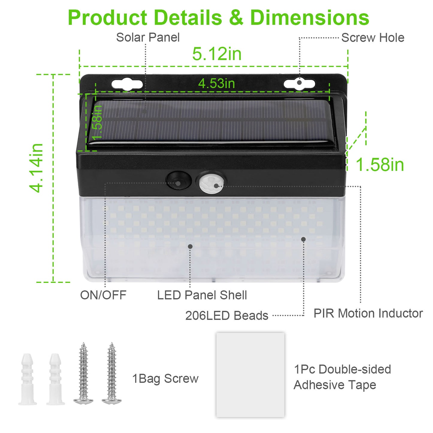 Solar Wall Light Outdoor 206LEDs PIR Motion Sensor Lamps IP65 Waterproof Lighting For Garage Front Door Garden Pathway