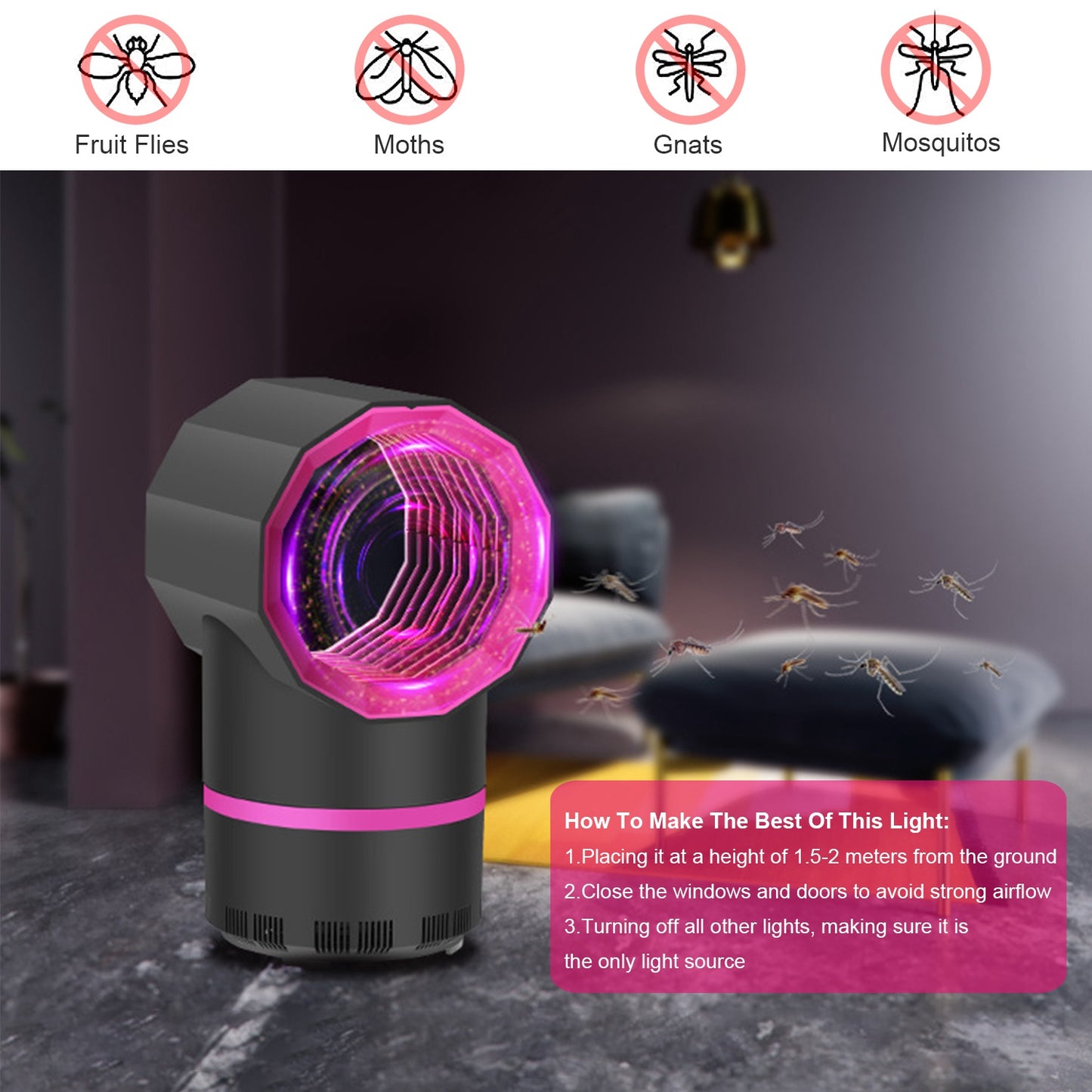 Electric Mosquito Killer Light Indoor Bug Zapper Fruit Fly Insect Trapper UV Light Trap Lamp w/ USB Cable