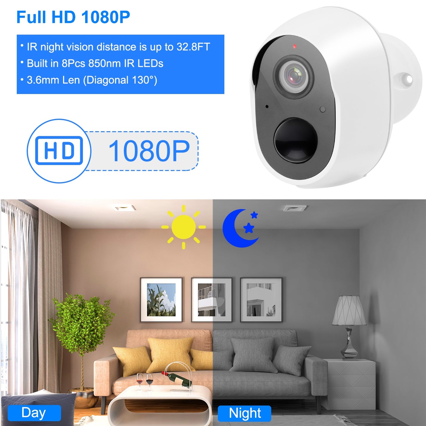 1080P FHD WiFi IP Camera Two-Way Audio Security Surveillance Camera IP65 Waterproof Motion Sensor Night Vision Network Camcorder APP Control