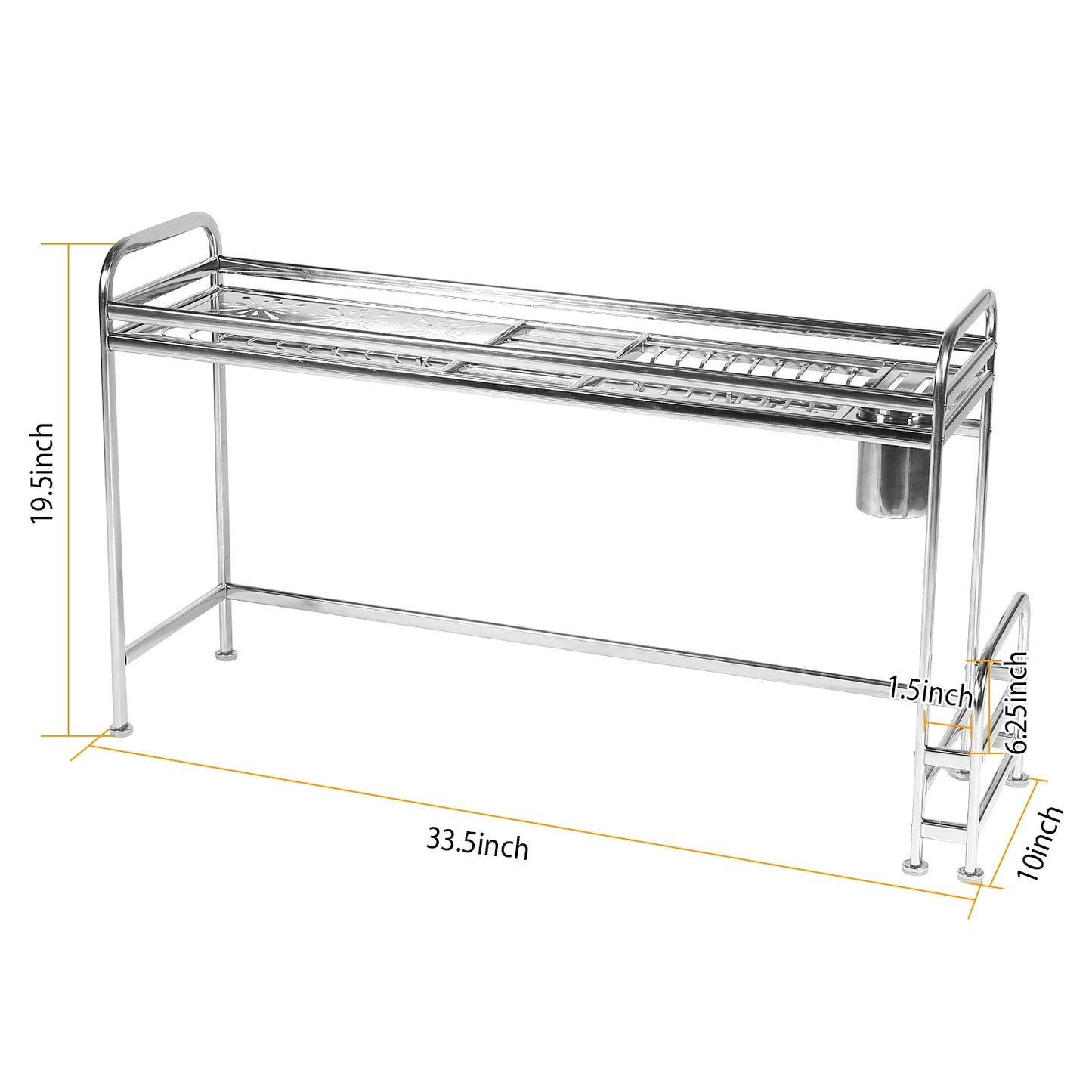 Over Sink Dish Drying Rack Shelf Stainless Steel Kitchen Countertop Bowl Dish Chopping Board Organizer Rack w/ Cutlery Holder