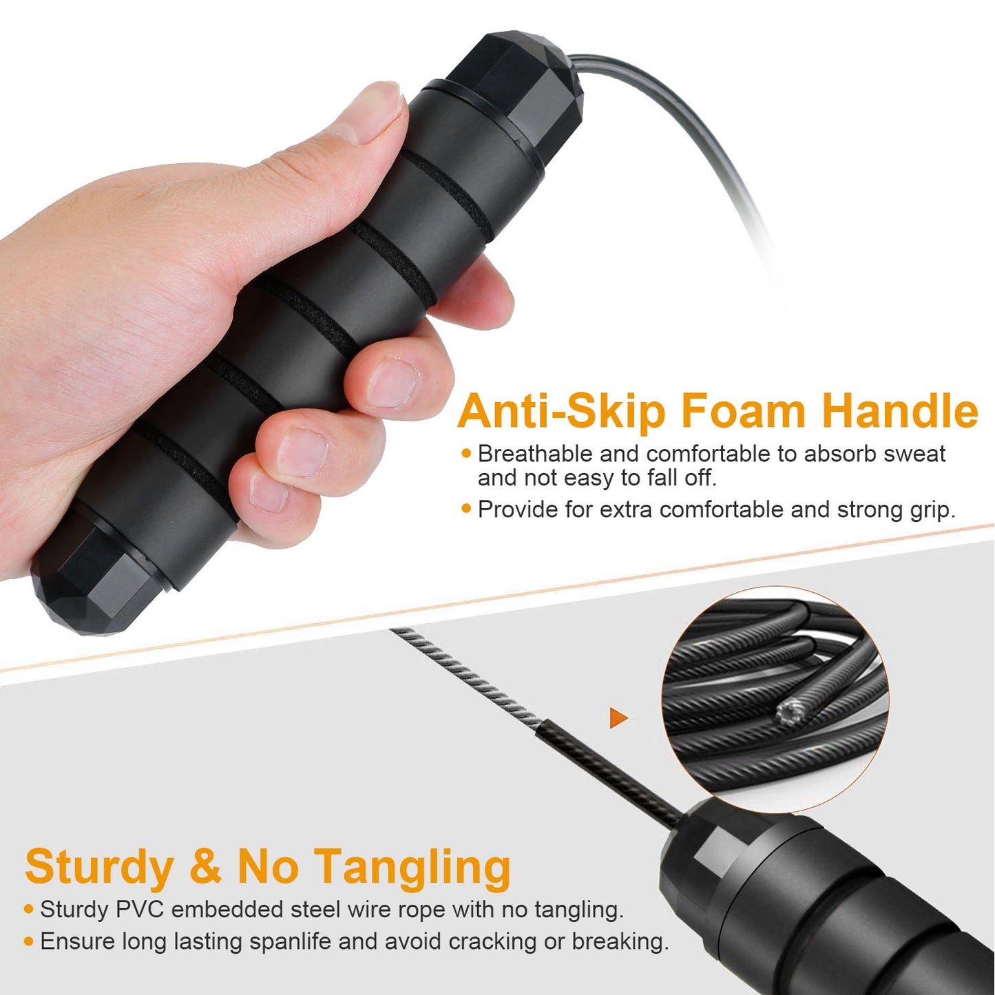 3M/9.84FT Jump Rope Length Adjustable Skip Ropes w/ Steel Rope Two Iron Blocks Anti-Skip Foam Handle Grip For Crossfit Workout Gym