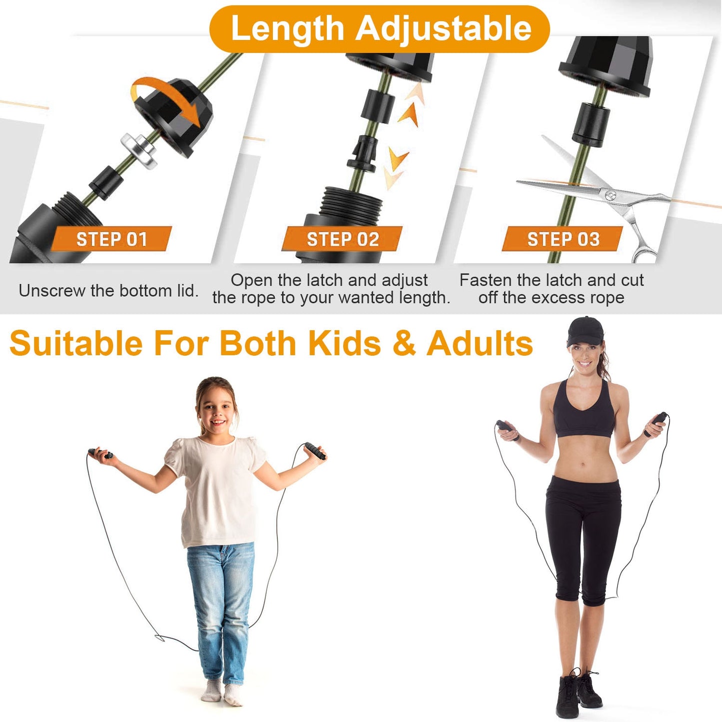 3M/9.84FT Jump Rope Length Adjustable Skip Ropes w/ Steel Rope Two Iron Blocks Anti-Skip Foam Handle Grip For Crossfit Workout Gym
