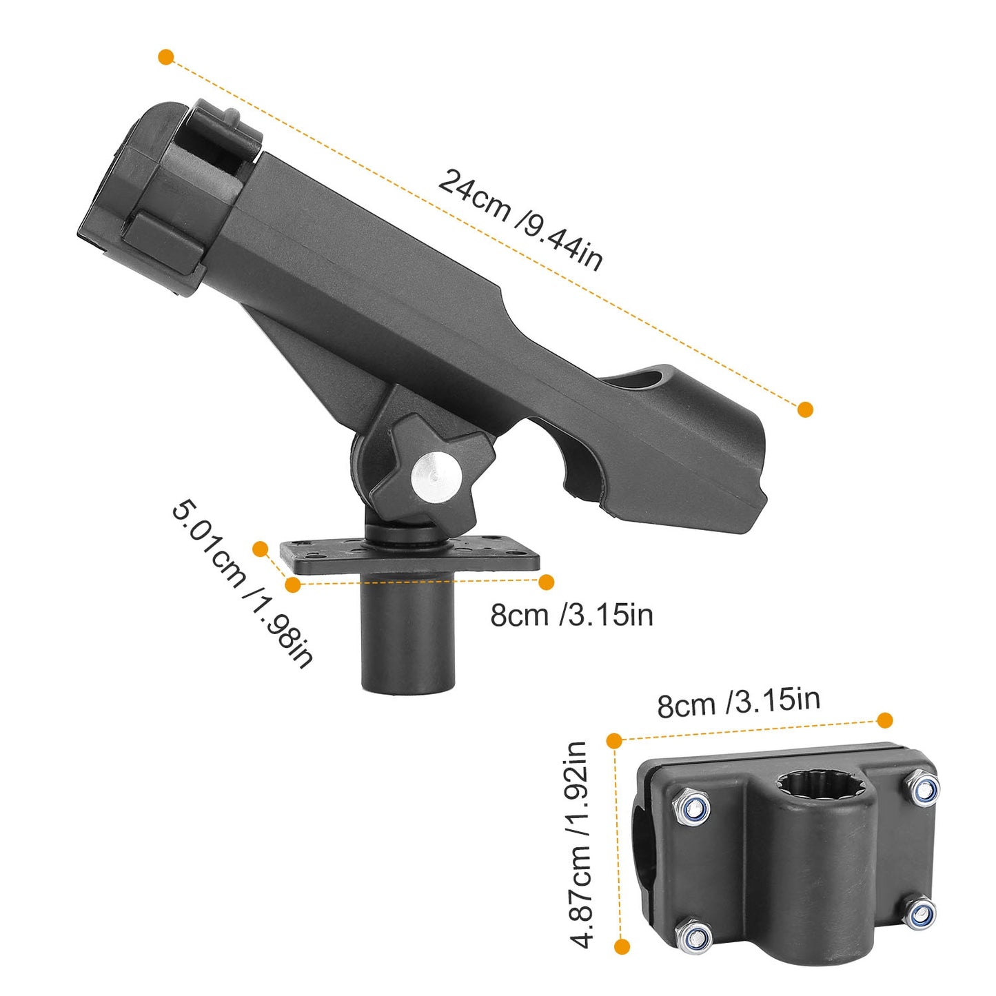 Boat Fishing Pole Rod Holder 360�� Rotatable Kayak Side Rail Mount Adjustable Folding Rod Holder w/ Large Clamp