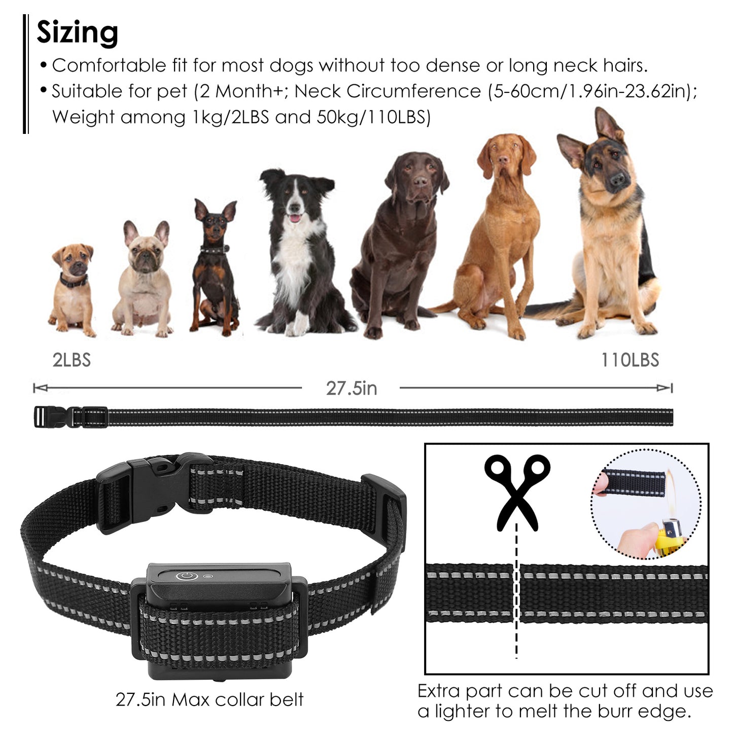Dog Training Collar IPX7 Waterproof Pet Beep Vibration Electric Shock Collar Rechargeable Transmitter Receiver Trainer w/ Remote