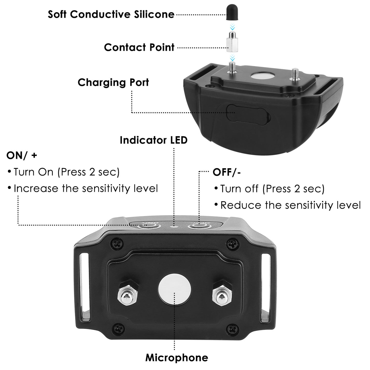 Anti-Bark Dog Collar IP67 Waterproof Beep Electric Shock Rechargeable Pet Training Device w/ 7 Adjustable Sensitivity
