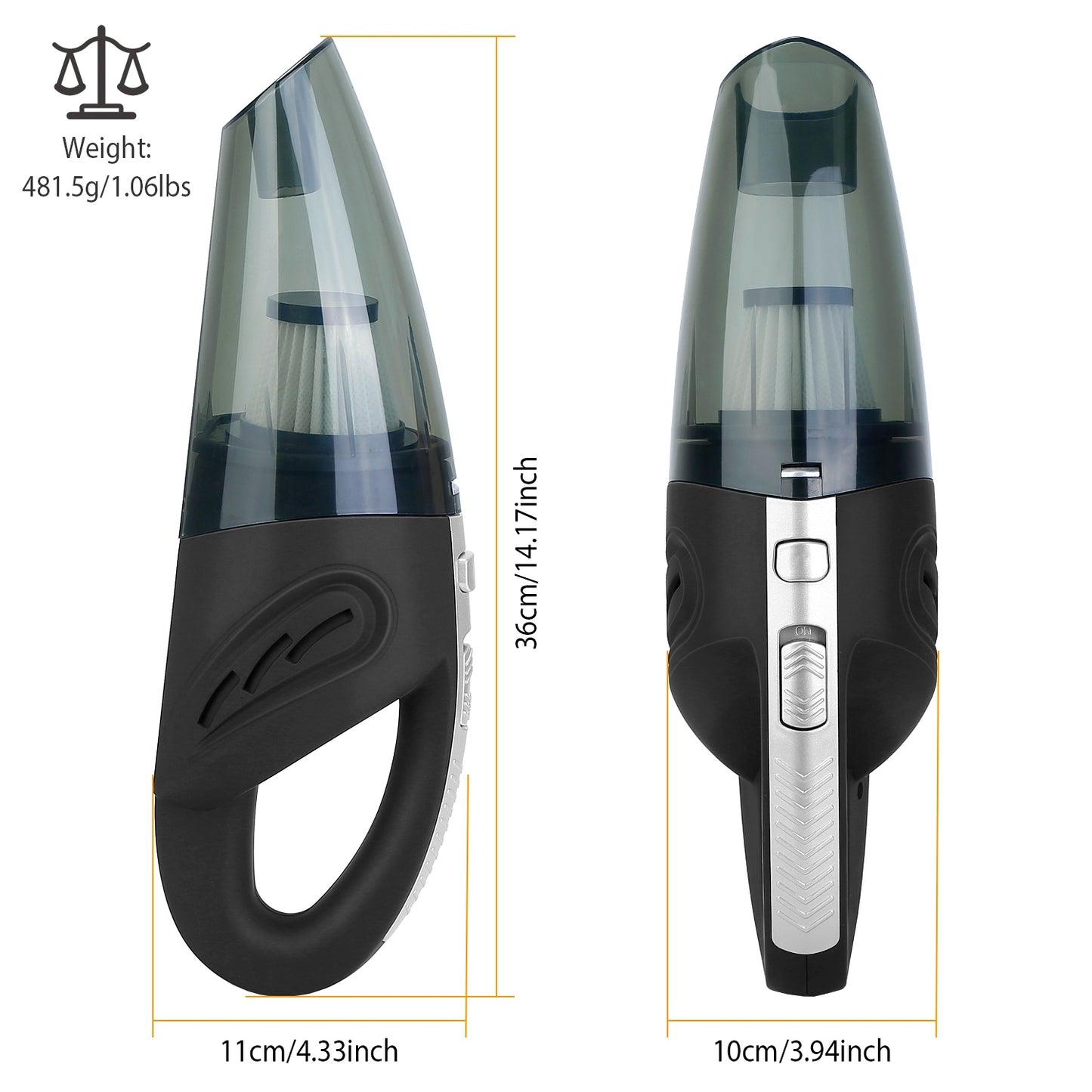 Car Handheld Vacuum Cleaner Cordless Rechargeable Hand Vacuum Portable Strong Suction Vacuum w/ Hose Nuzzle Brush For Dust Pet Hair