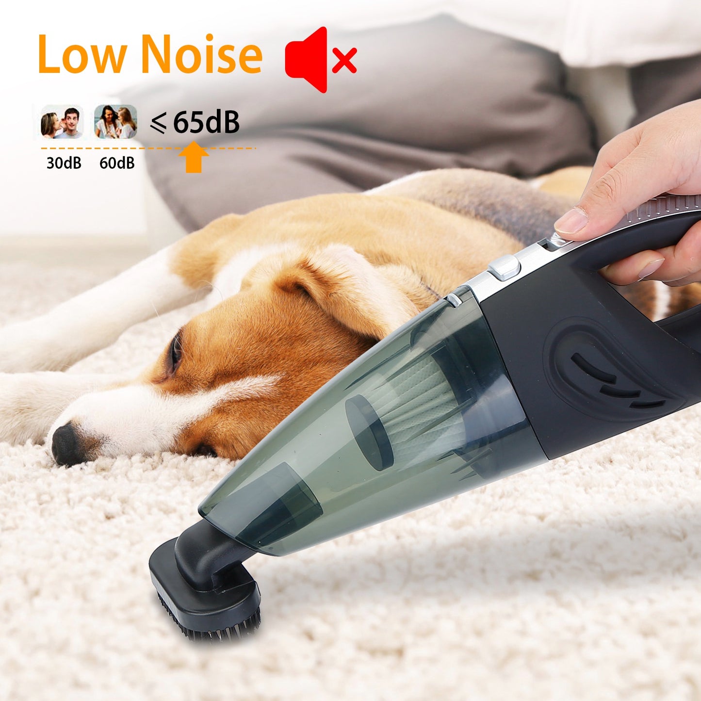 Car Handheld Vacuum Cleaner Cordless Rechargeable Hand Vacuum Portable Strong Suction Vacuum w/ Hose Nuzzle Brush For Dust Pet Hair