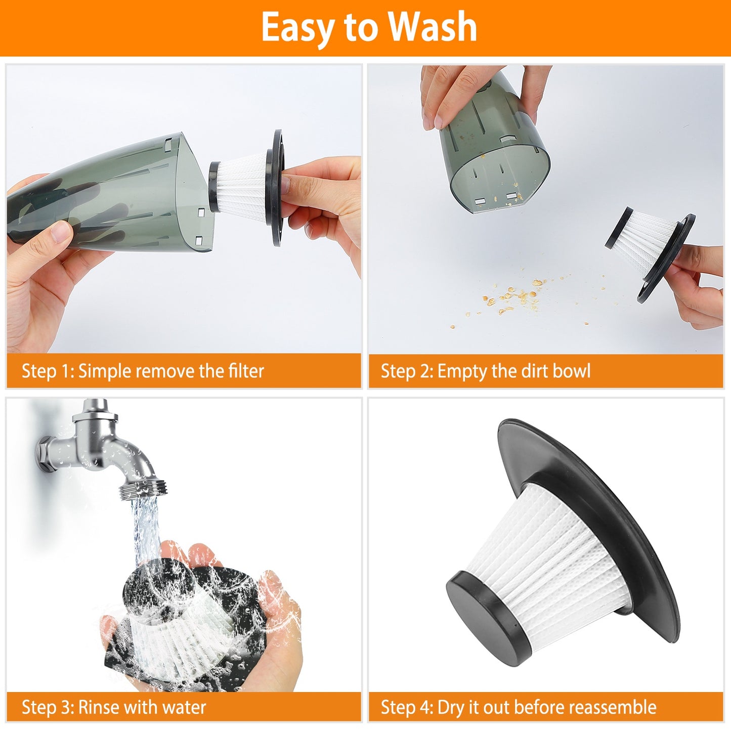 Car Handheld Vacuum Cleaner Cordless Rechargeable Hand Vacuum Portable Strong Suction Vacuum w/ Hose Nuzzle Brush For Dust Pet Hair