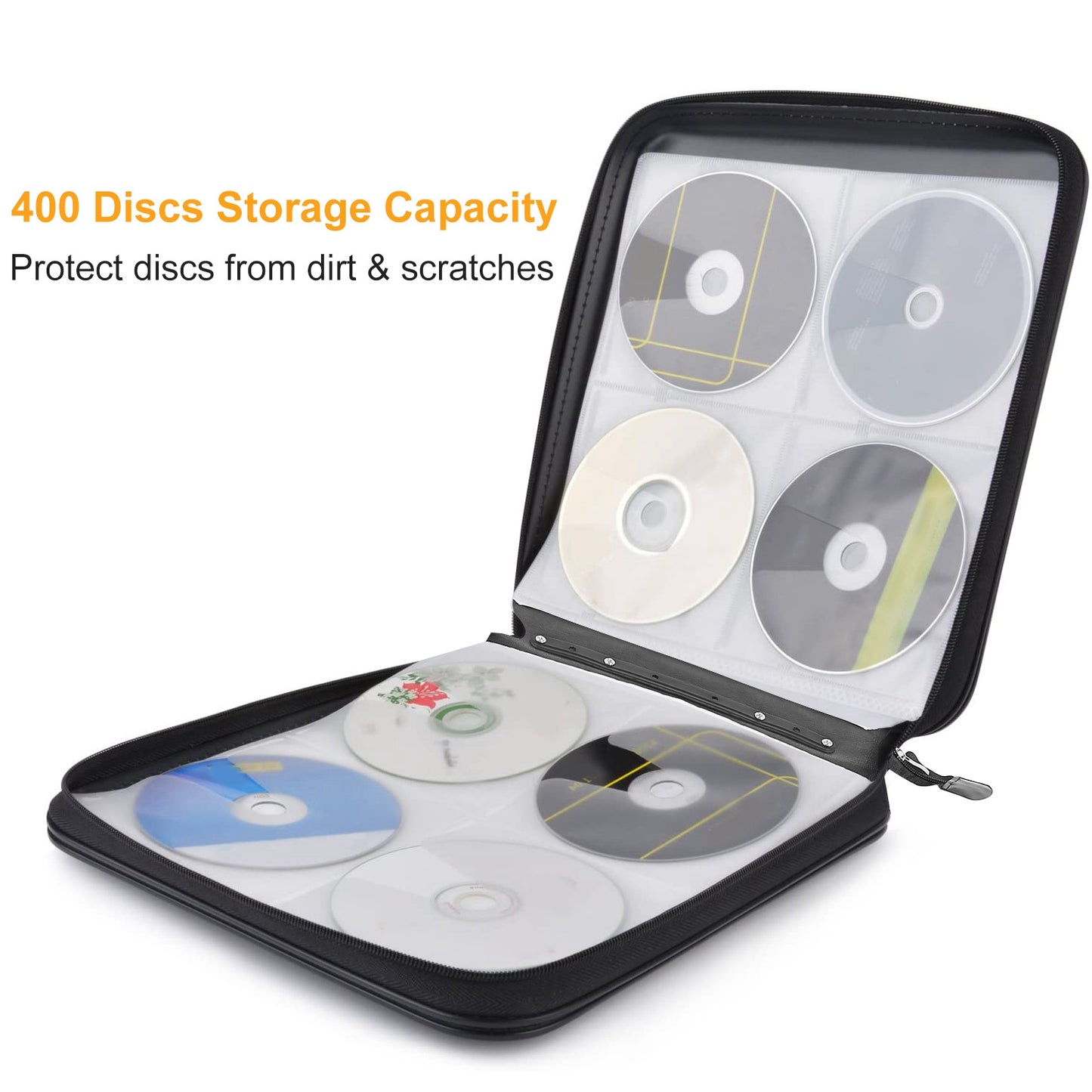400 Discs CD Case CD DVD Storage Binder Sleeves Bag Portable Media Disk Wallet Album W/ Carrying Handle