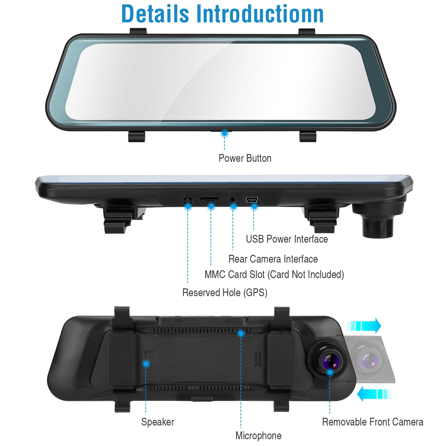 FHD 1080P Car DVR Dash Camera 9.66In Vehicle Driving Recorder w/ G Sensor Parking Monitoring