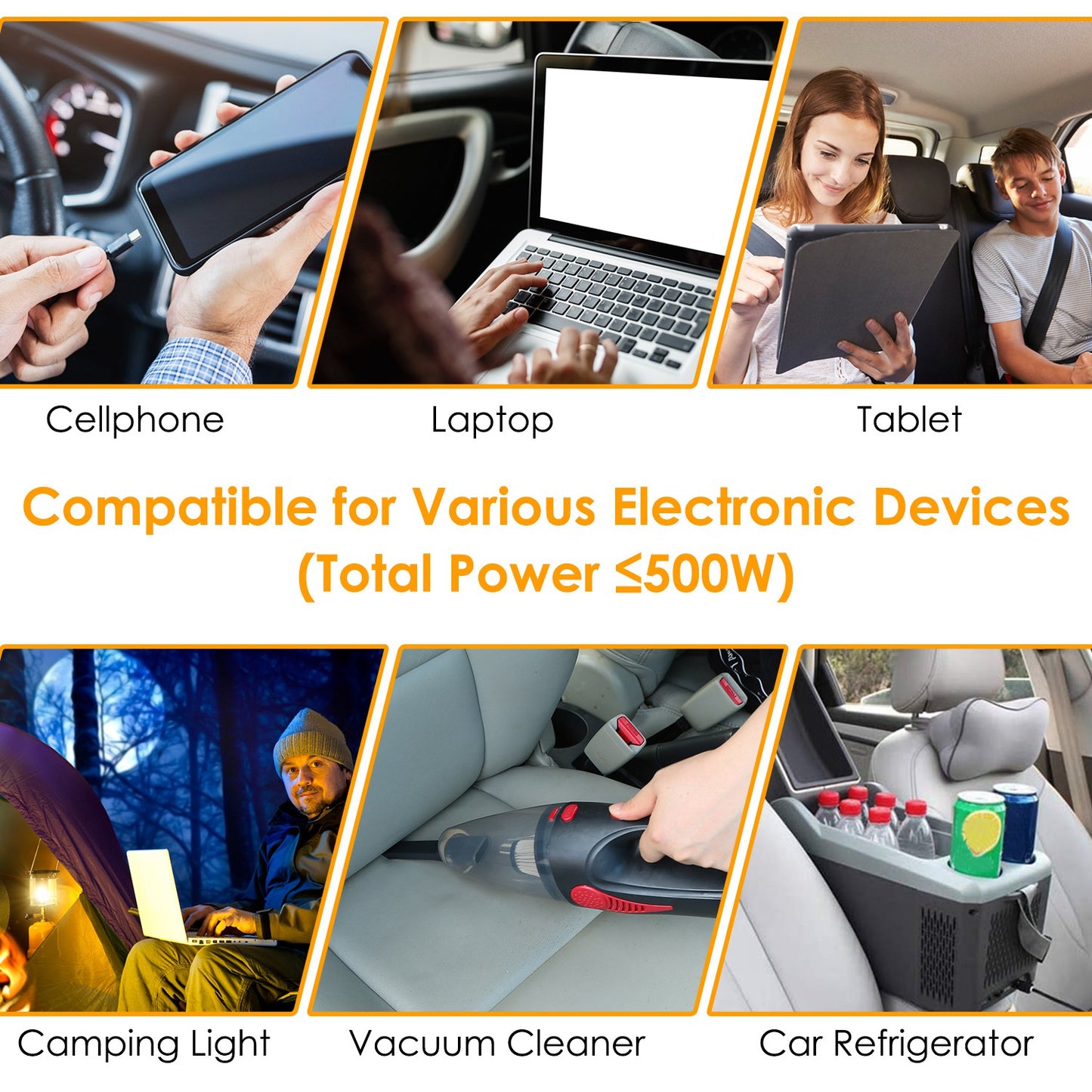 500W Continuous Power Inverter DC 12V To AC 110V Car 4000w Peak Power Inverter w/ Dual 5V 2.1A USB Ports