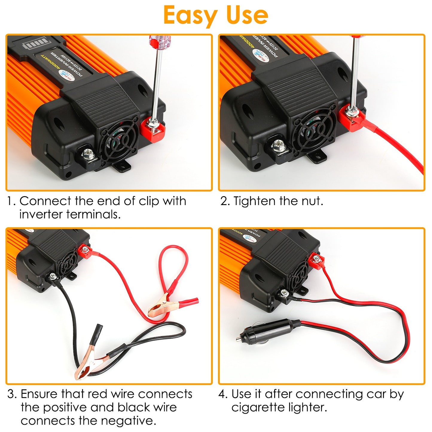 500W Continuous Power Inverter DC 12V To AC 110V Car 4000w Peak Power Inverter w/ Dual 5V 2.1A USB Ports