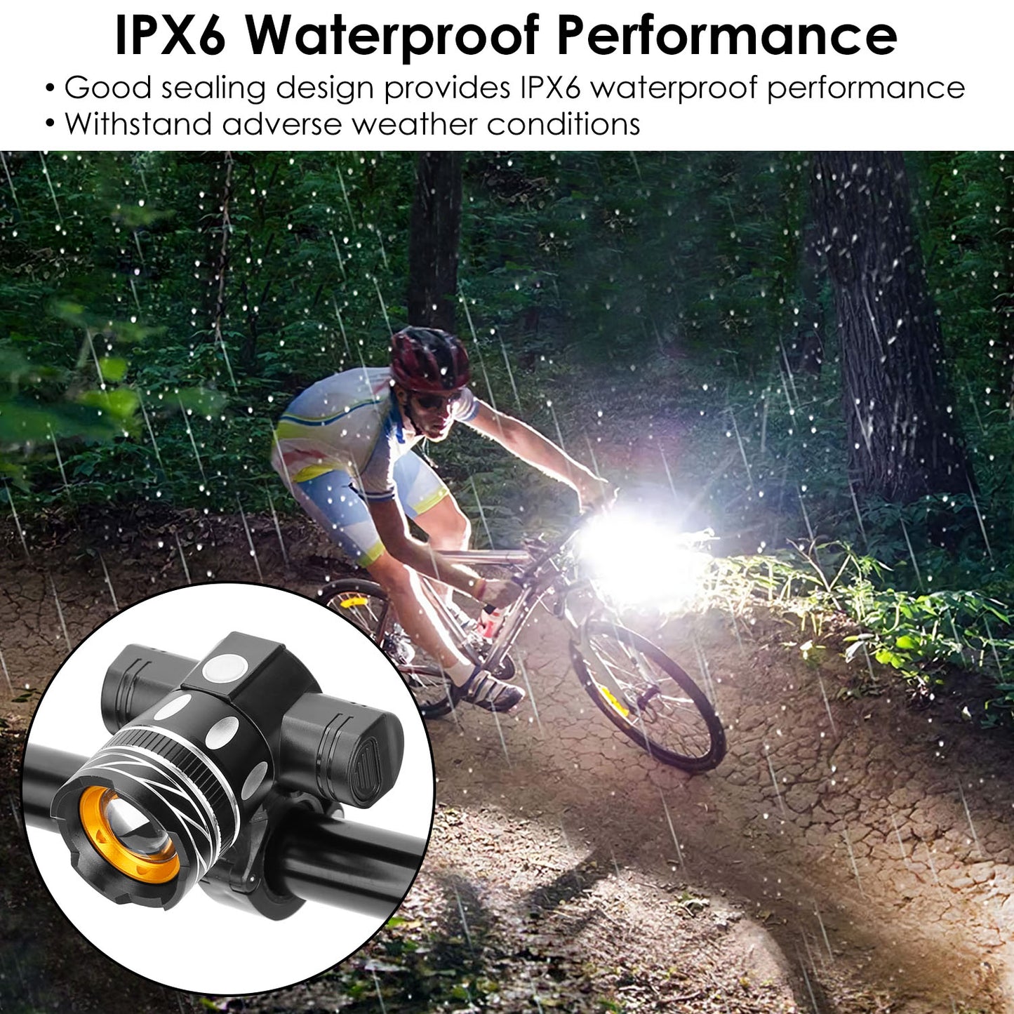 Bike Headlight USB Rechargeable LED Bicycle Front Light IPX6 Waterproof Bicycle Headlight Aluminum Alloy Shell