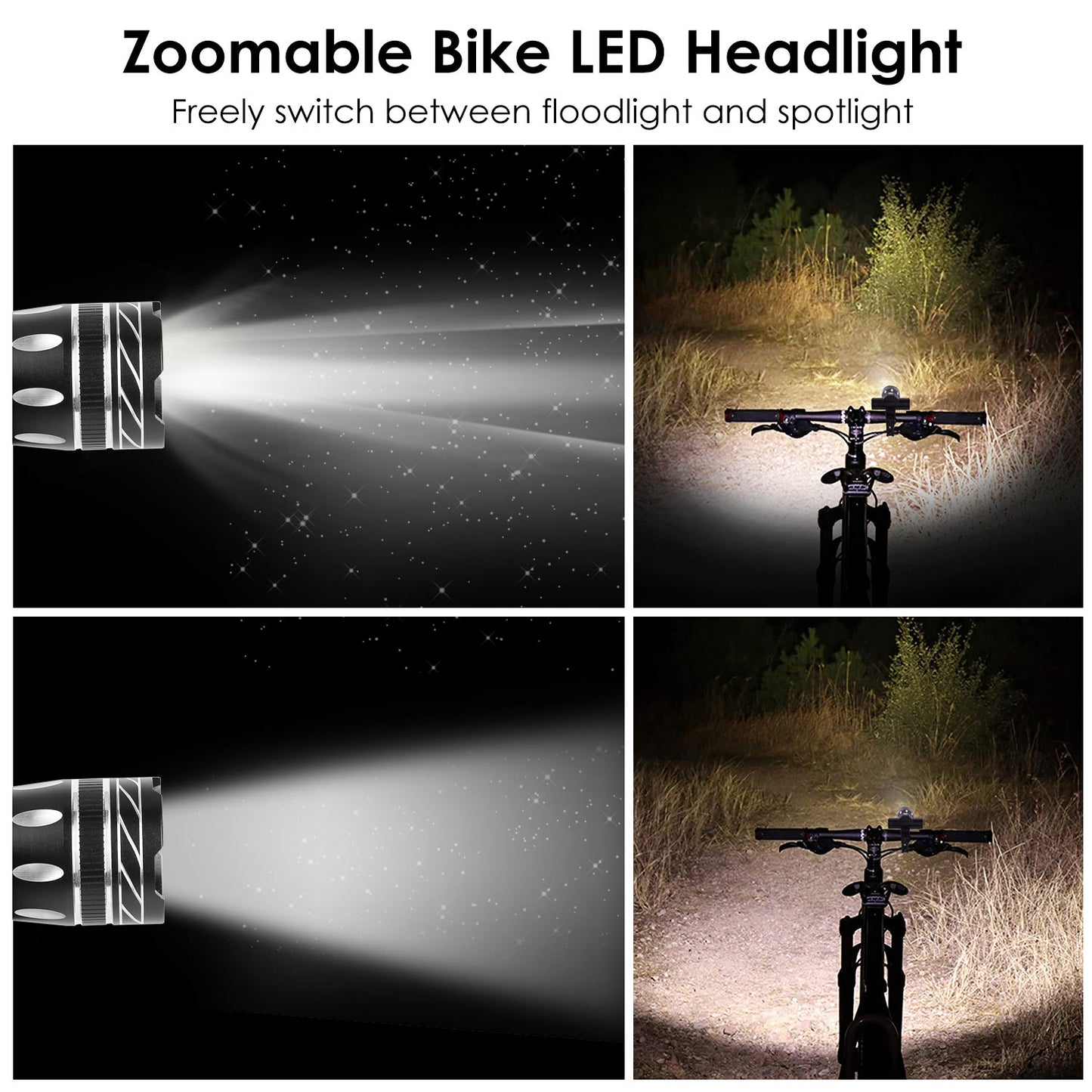Bike Headlight USB Rechargeable LED Bicycle Front Light IPX6 Waterproof Bicycle Headlight Aluminum Alloy Shell