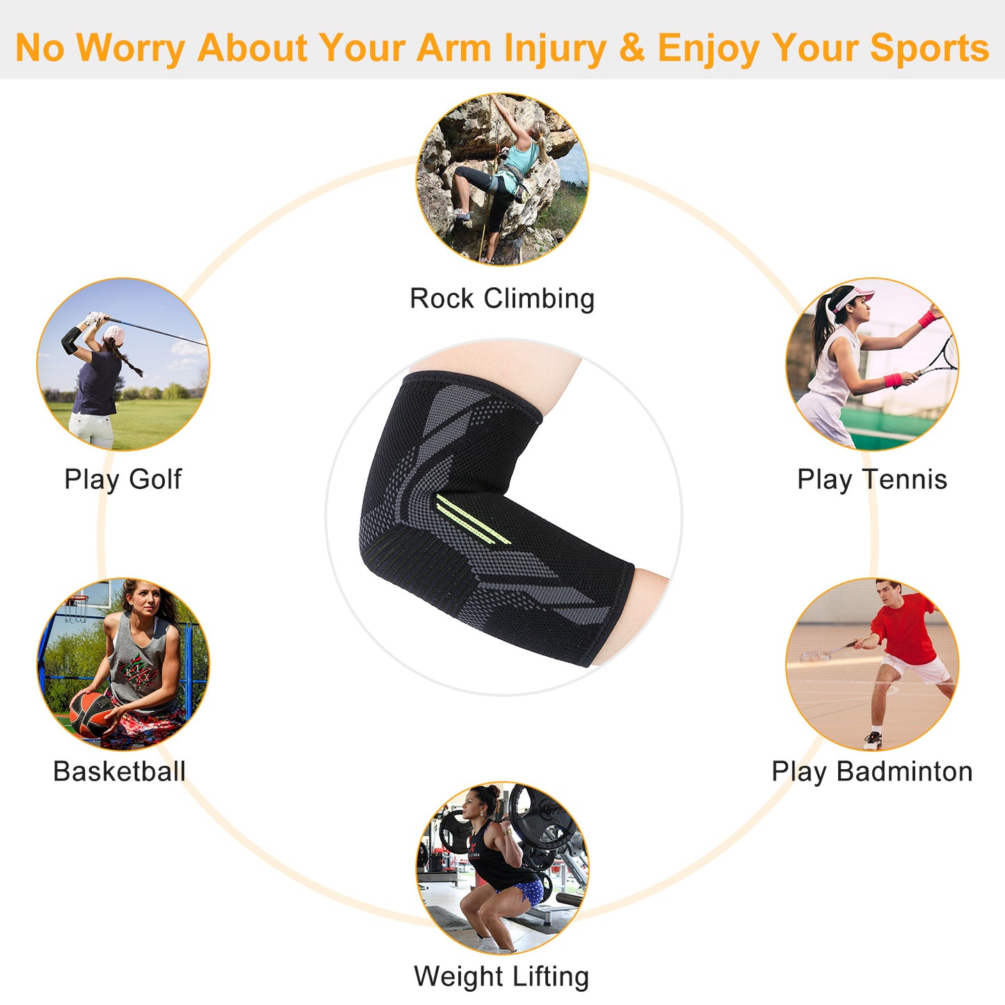 Elbow Support Brace Compression Sleeve Adjustable Arm Support Wrap Guard Bandage Arm Band for Tendinitis Arthritis [L Size]]