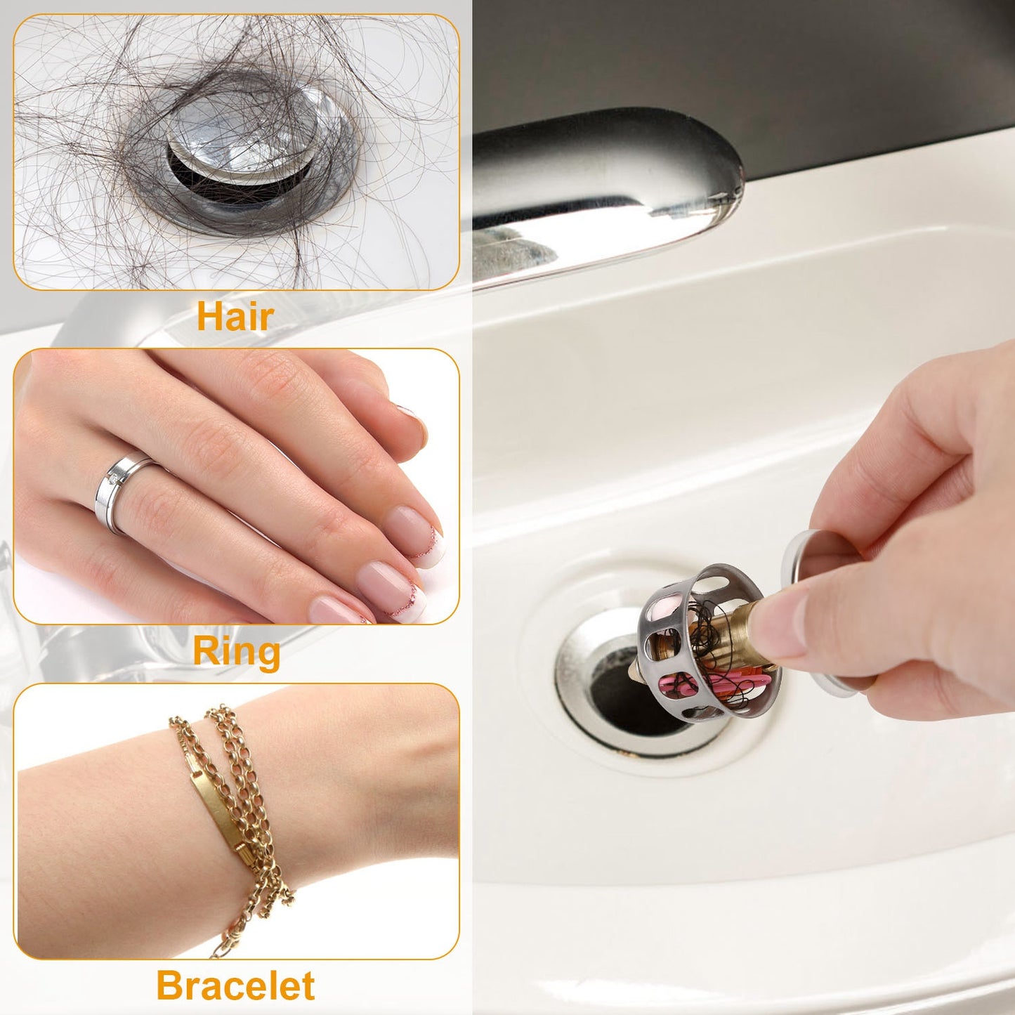 2Pcs Sink Drain Plugs Wash Basin Bounce Drain Filter Pop Up Bathtub Sink Drain Stoppers Strainer W/ Basket