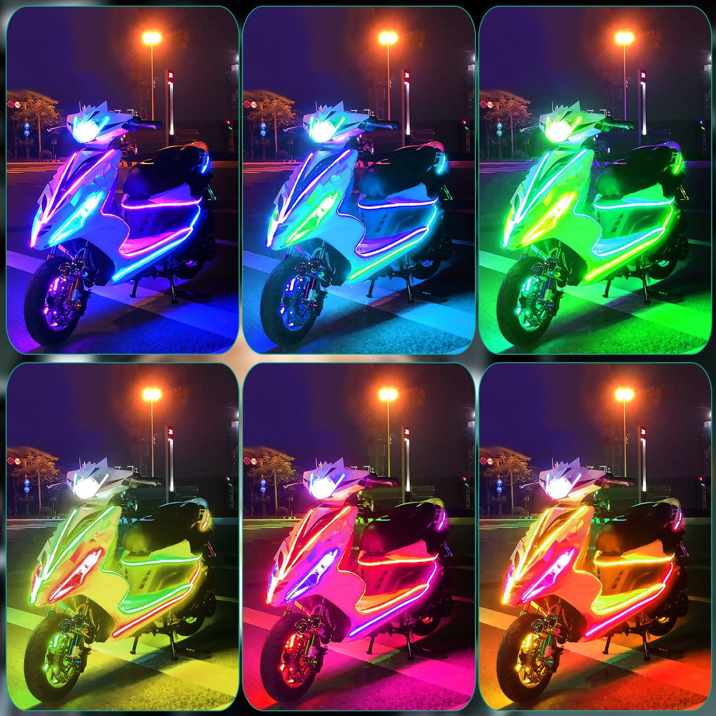 6Pcs Motorcycle LED Light Strips Multi-Color Neon Light Kits Waterproof DC 12V RGB Atmosphere Lights W/ Remote Controller Fit For Motorcycle