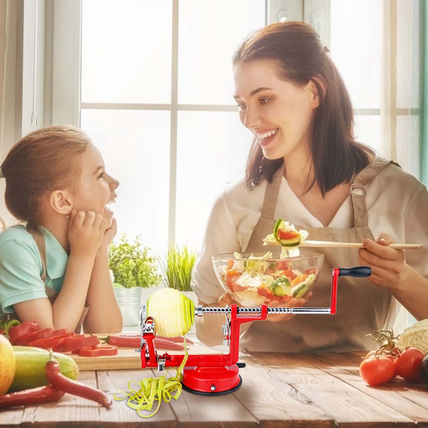 3In 1 Apple Peeler Manual Rotation Potato Fruit Core Slicer Kitchen Hand Cracking Corer w/ Zinc Alloy Peeler Suction Base