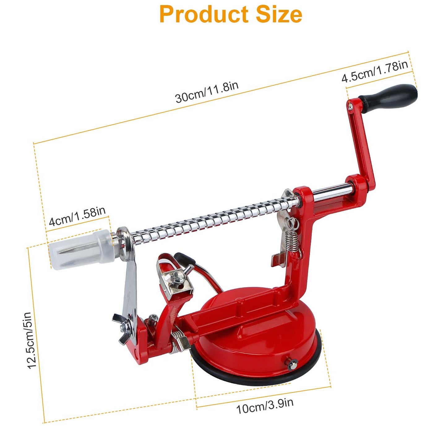 3In 1 Apple Peeler Manual Rotation Potato Fruit Core Slicer Kitchen Hand Cracking Corer w/ Zinc Alloy Peeler Suction Base