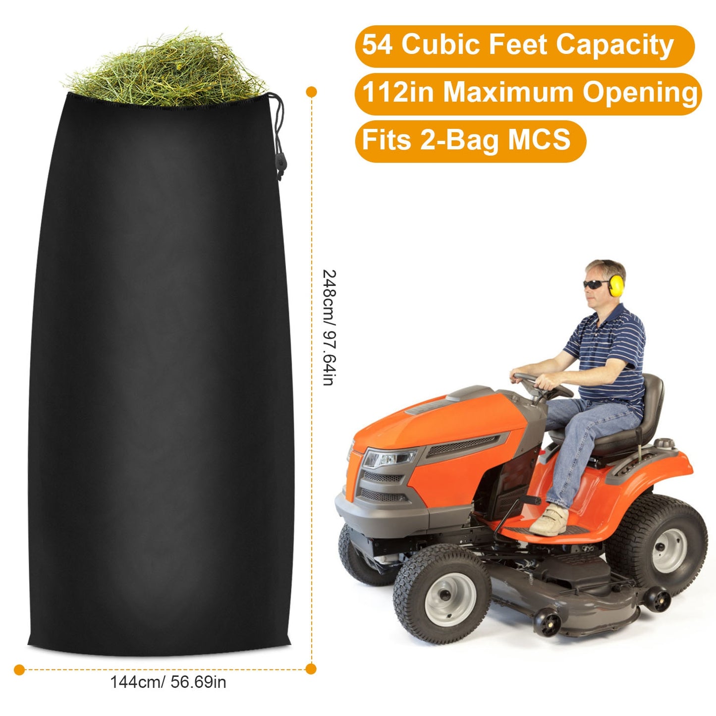 Lawn Tractor Leaf Bag 54 Cubic Feet Standard Garden Waste Collection Bag w/ 112in Opening For Fast & Easy Leaf Collection Riding Lawn Mower