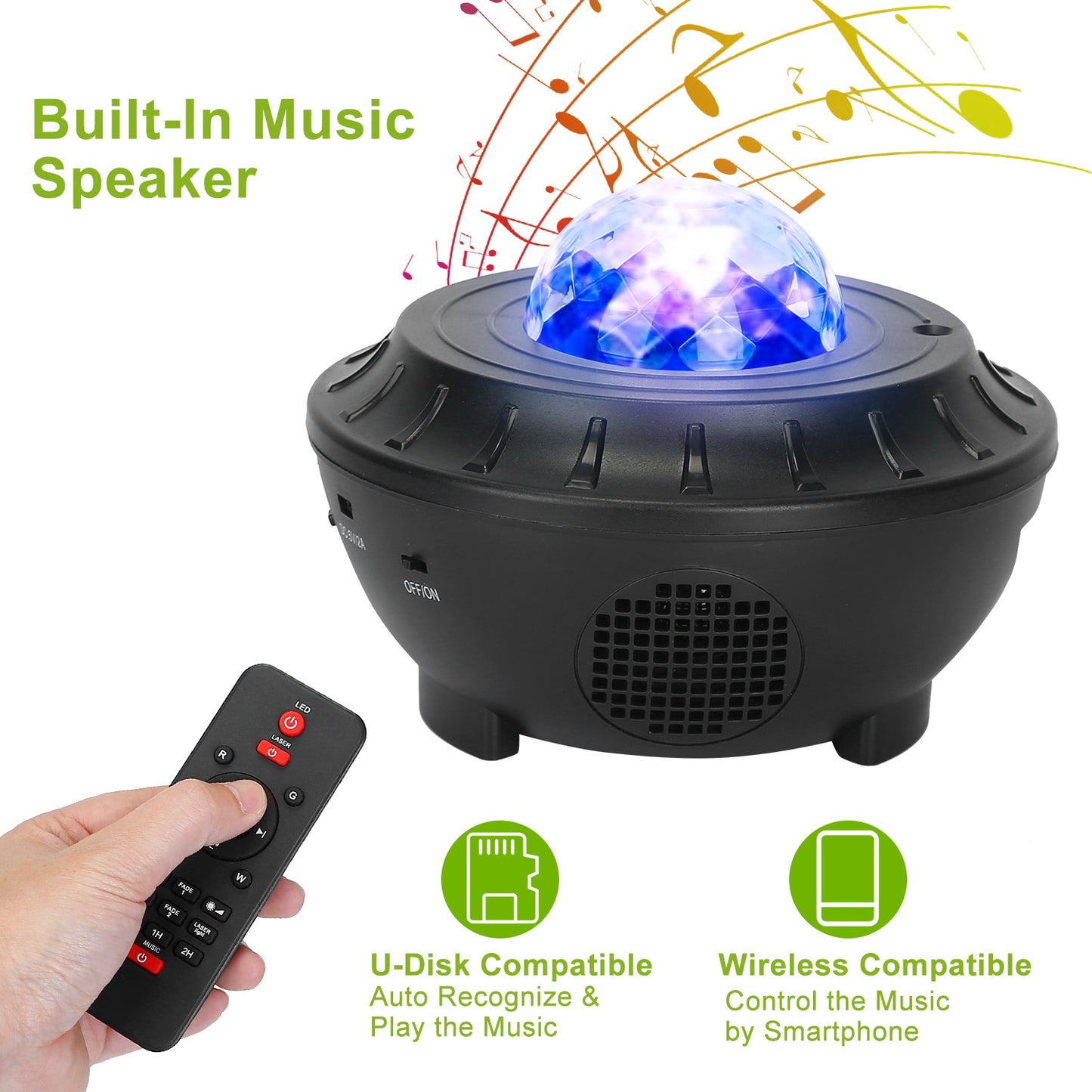 Star Projector Lamp RGBW Wireless Music Speaker Night Light USB Ocean Wave Projector