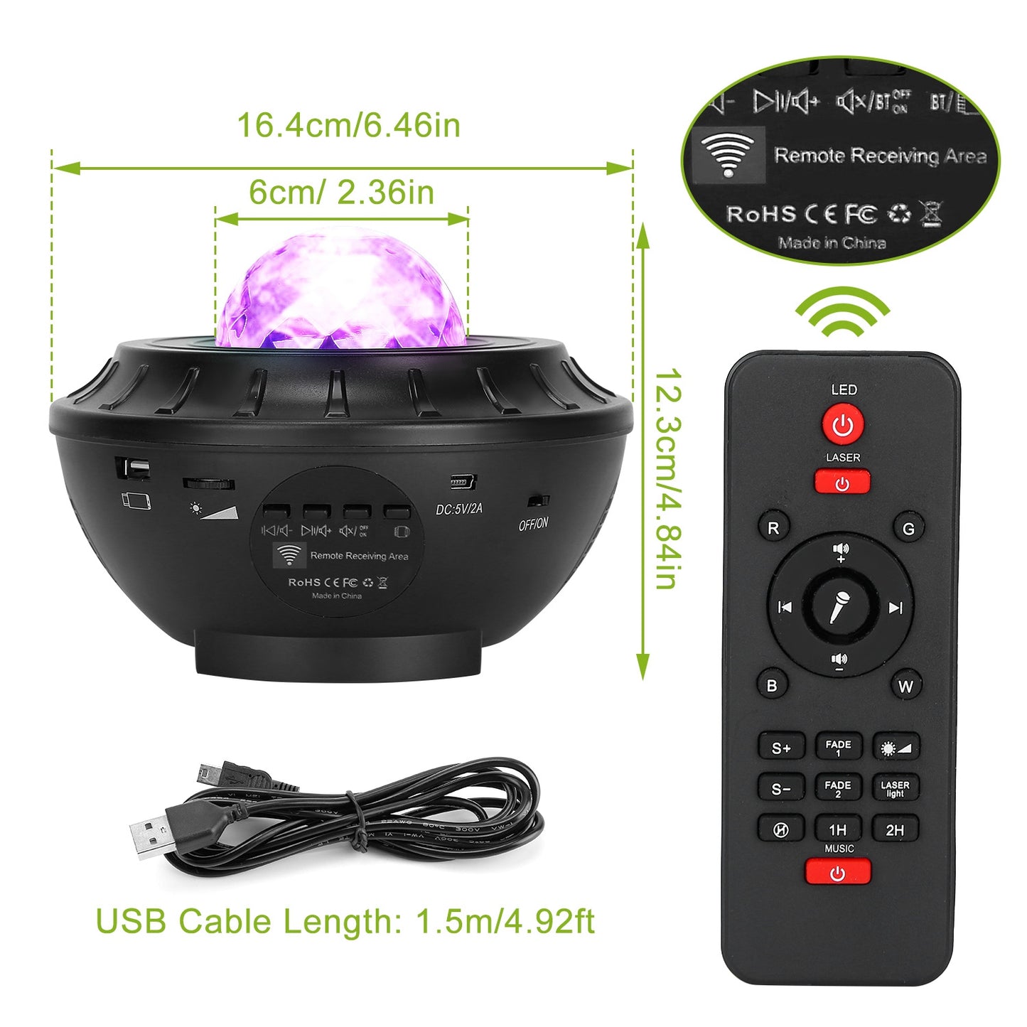 Star Projector Lamp RGBW Wireless Music Speaker Night Light USB Ocean Wave Projector