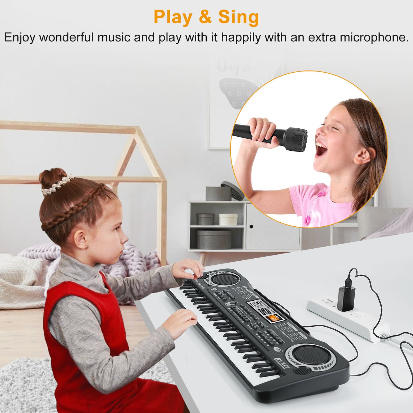 TeqHome 61 Keys Digital Music Electronic Keyboard Electric Piano Musical Instrument Kids Learning Keyboard w/ Microphone For Beginners Kids Girls Boys Adults