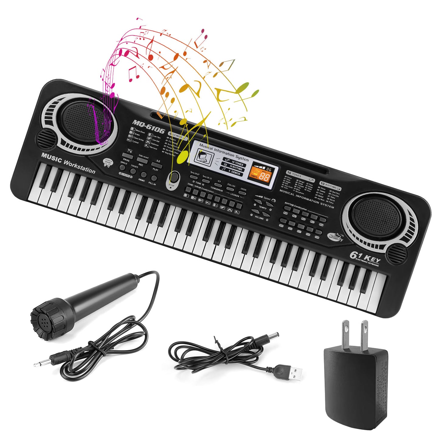 TeqHome 61 Keys Digital Music Electronic Keyboard Electric Piano Musical Instrument Kids Learning Keyboard w/ Microphone For Beginners Kids Girls Boys Adults