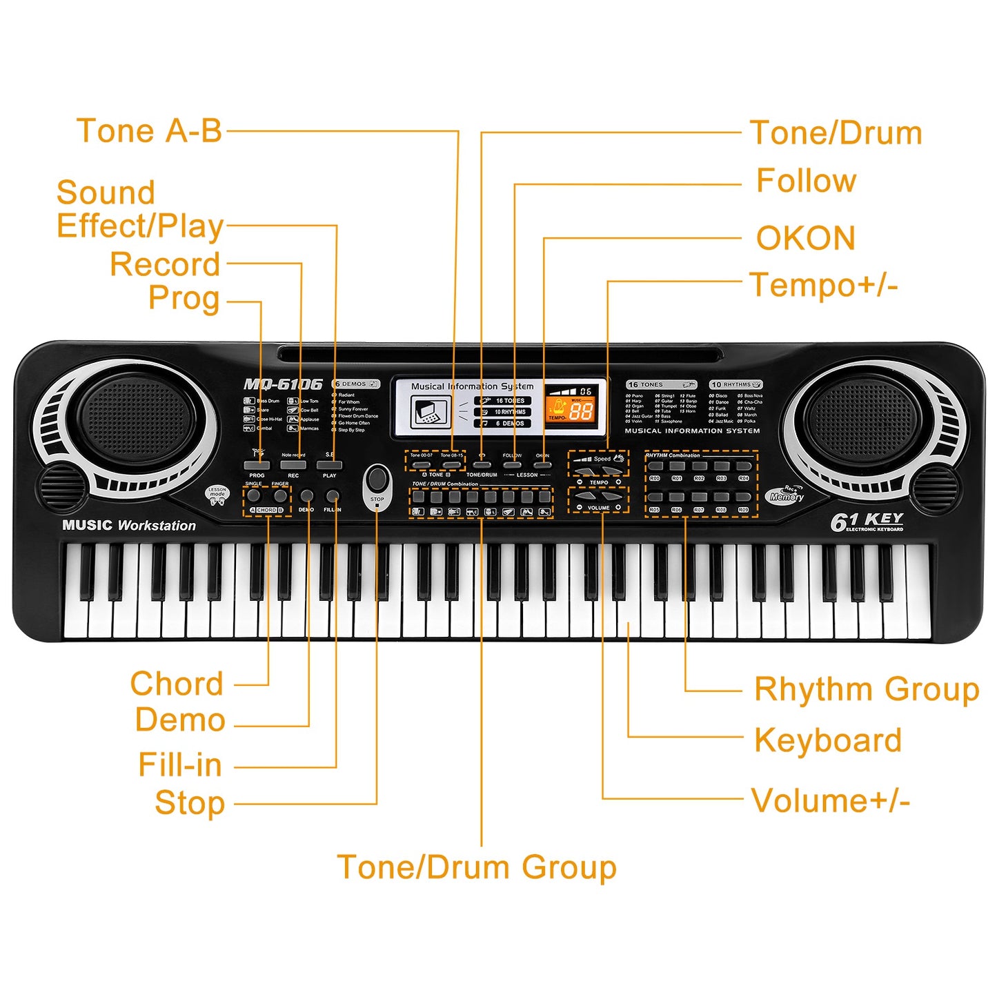 TeqHome 61 Keys Digital Music Electronic Keyboard Electric Piano Musical Instrument Kids Learning Keyboard w/ Microphone For Beginners Kids Girls Boys Adults