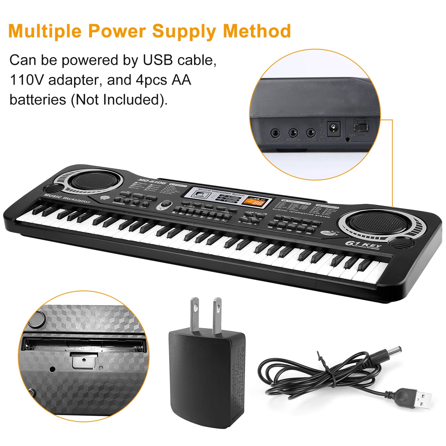 TeqHome 61 Keys Digital Music Electronic Keyboard Electric Piano Musical Instrument Kids Learning Keyboard w/ Microphone For Beginners Kids Girls Boys Adults