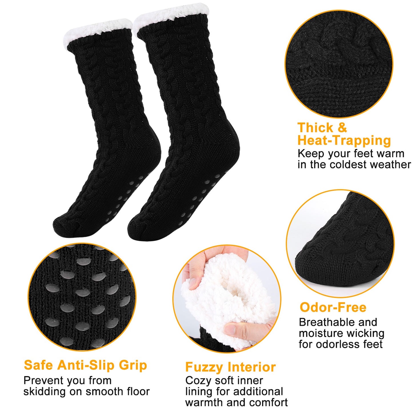 Winter Slipper Socks Winter Warm Fluffy Grip Floor Socks W/ Anti-Slip Grip For Women US 5.5-8.5