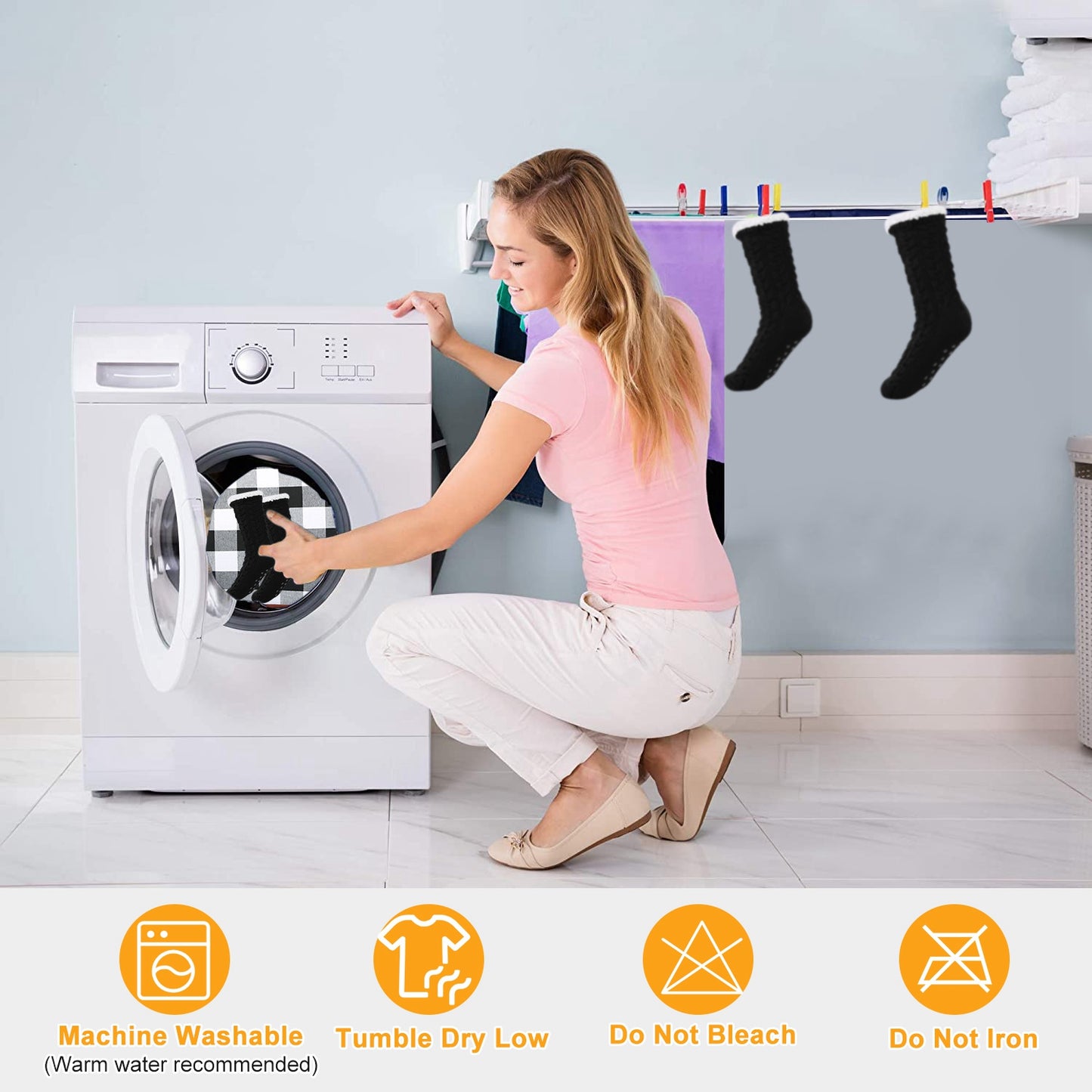 Winter Slipper Socks Winter Warm Fluffy Grip Floor Socks W/ Anti-Slip Grip For Women US 5.5-8.5