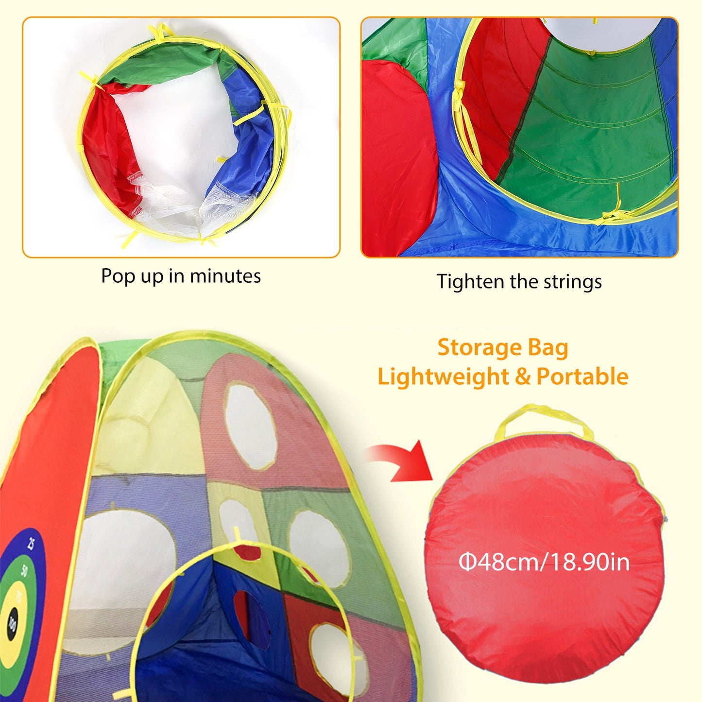 5Pcs Kids Ball Pit Tents Pop Up Playhouse with 2 Crawl Tunnel & 2 Tent For Boys Girls Toddlers