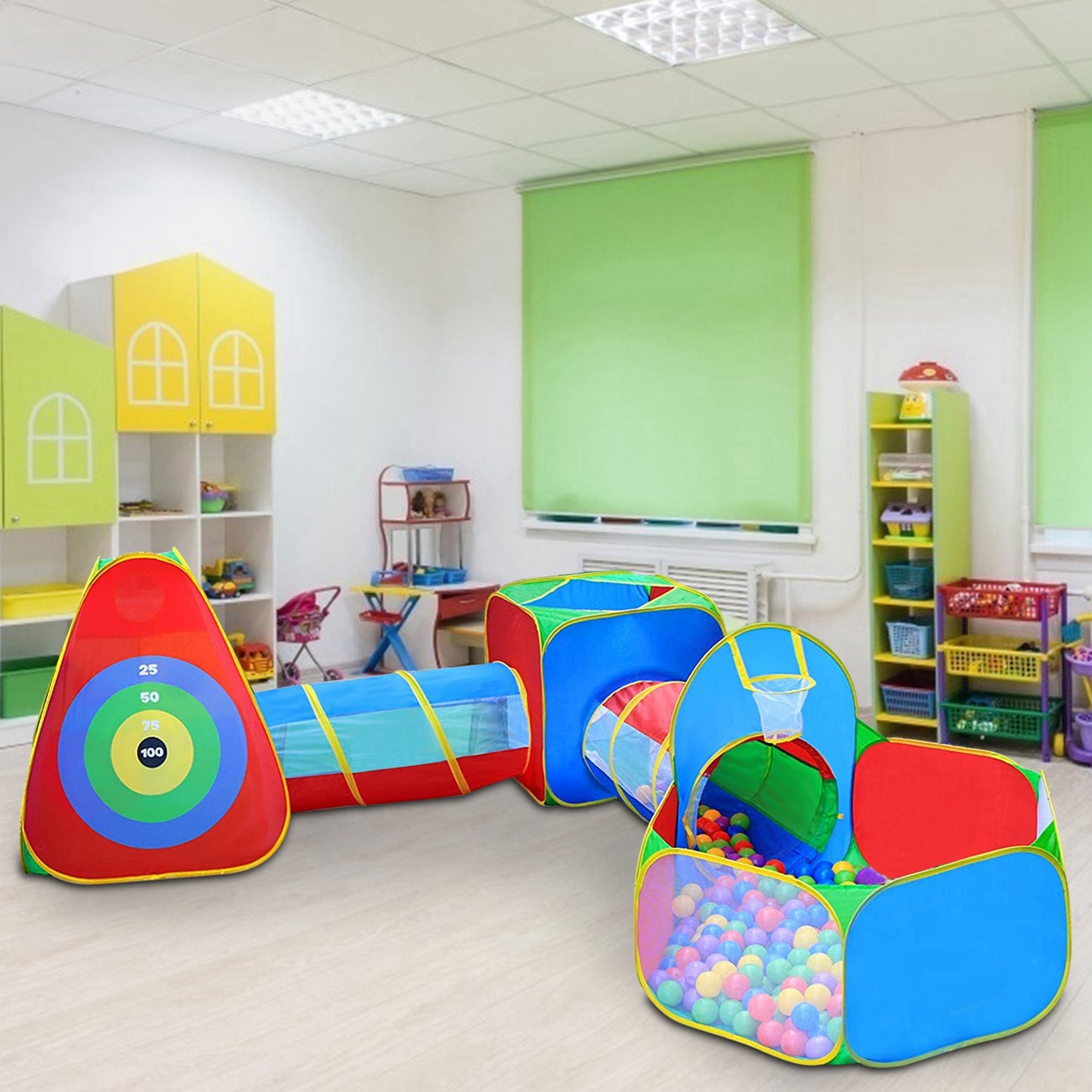 5Pcs Kids Ball Pit Tents Pop Up Playhouse with 2 Crawl Tunnel & 2 Tent For Boys Girls Toddlers